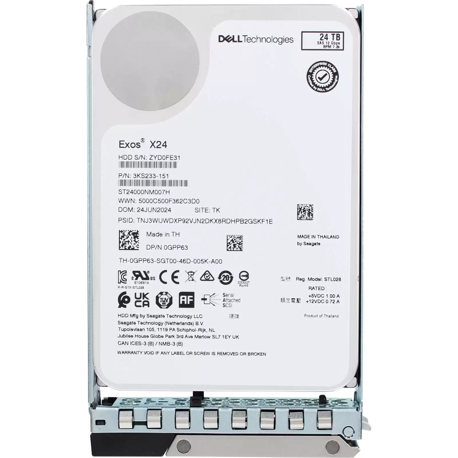 Dell 0GPP63 24TB SAS 12Gb/s 7200RPM 512MB Cache (512e) 3.5-inch Internal Hard Drive with Tray for PowerEdge G14