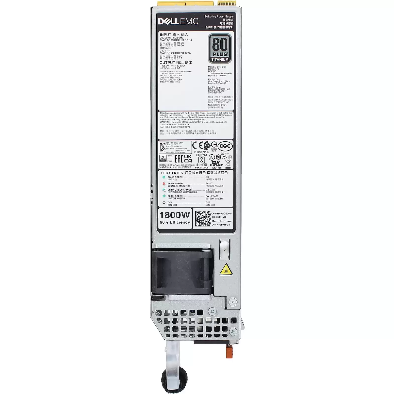 Dell 0H66J1 1800-Watts 80 Plus Titanium Redundant Hot Swap AC Power Supply for PowerEdge R650 R660 R750