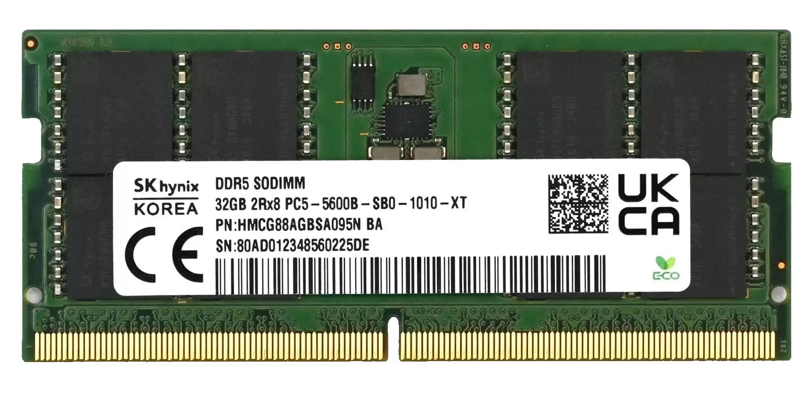 Hynix HMCG88AGBSA095N 32GB 5600MHz DDR5 PC5-44800 Non-ECC CL46 262-Pin SODIMM 1.1V Dual Rank x8 Memory Module