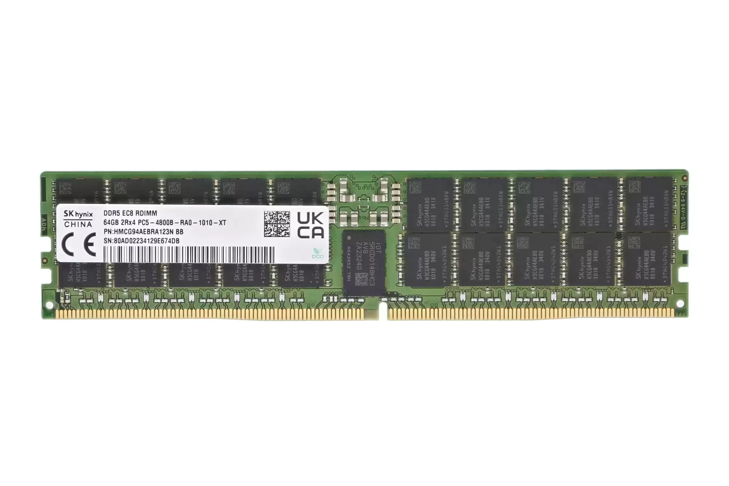 Hynix HMCG94AEBRA123N 64GB 4800MHz DDR5 PC5-38400 ECC Registered CL40 288-Pin DIMM 1.1V Dual Rank x4 Memory Module