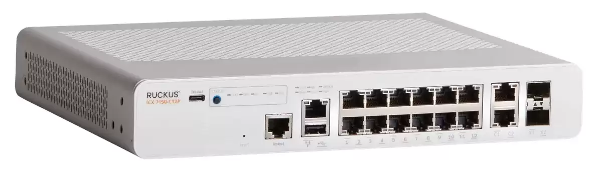 Ruckus ICX7150-C12P-2X10GR ICX 7150 Series 12-Port 1GbE RJ-45 Rack Mountable Layer 3 Managed Network Switch with 2-Ports SFP