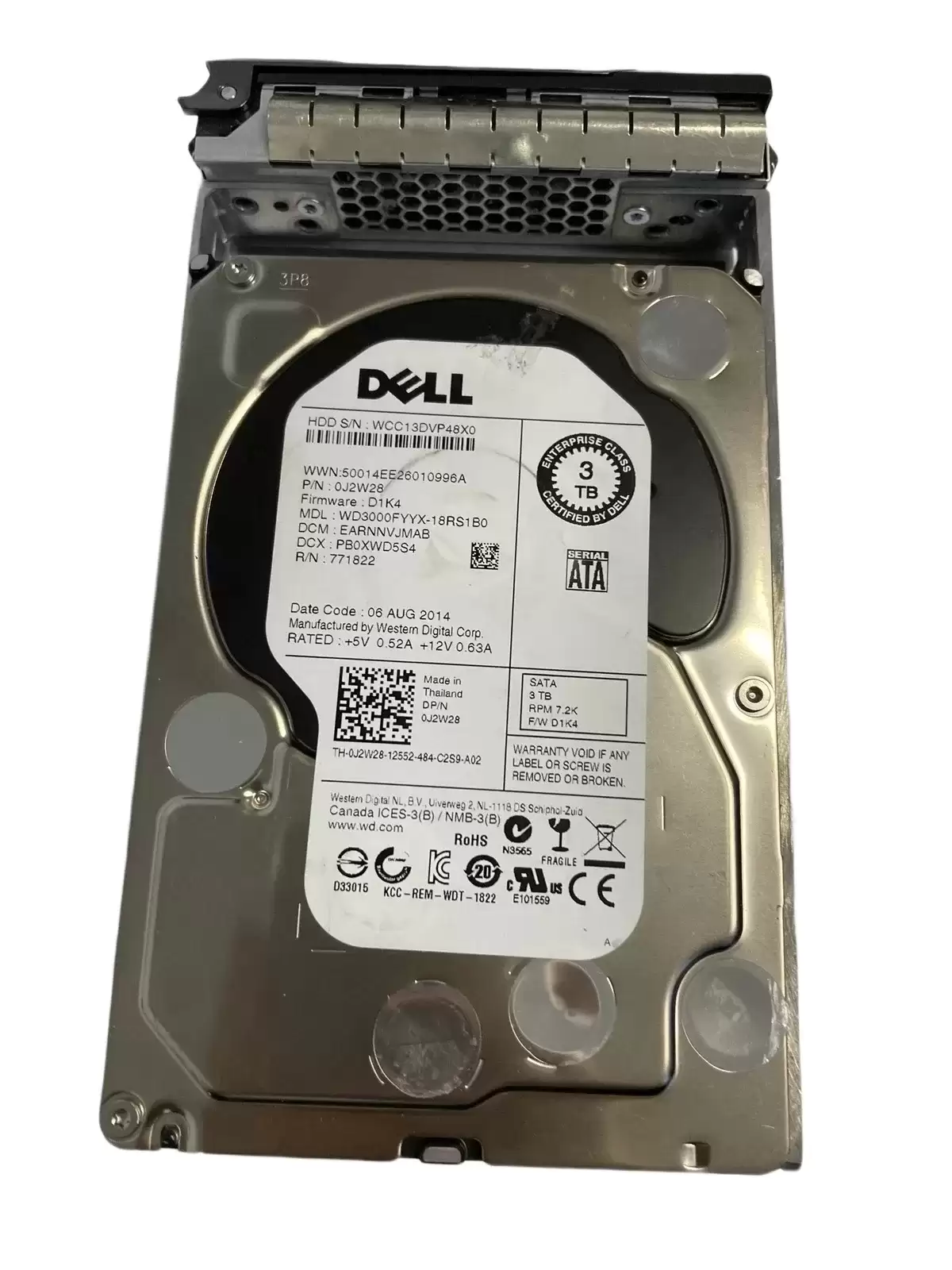Dell J2W28 3TB SATA 6Gb/s 7200RPM 64MB Cache 3.5-inch Internal Hard Drive with Tray for PowerEdge G13