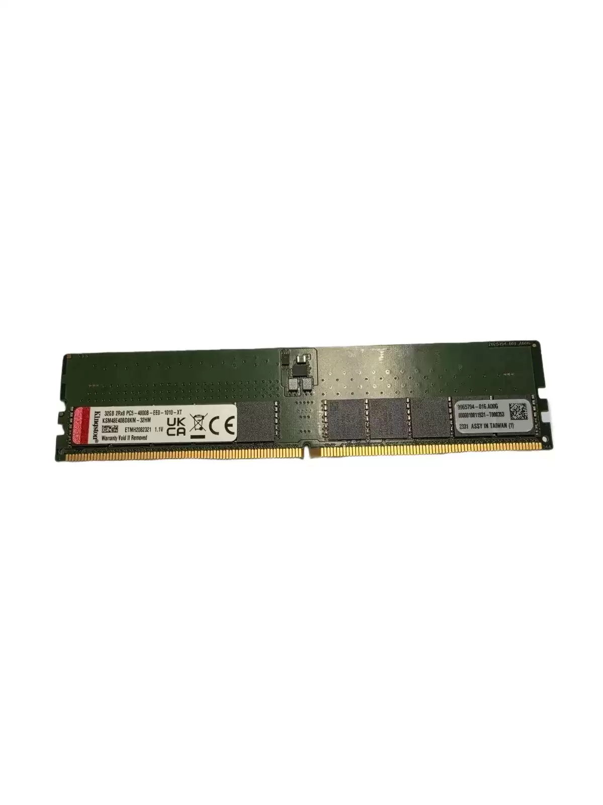 Kingston KSM48E40BD8KM-32HM 32GB 4800MHz DDR5 PC5-38400 ECC Unbuffered CL40 288-Pin DIMM 1.1V Dual Rank x8 Memory Module