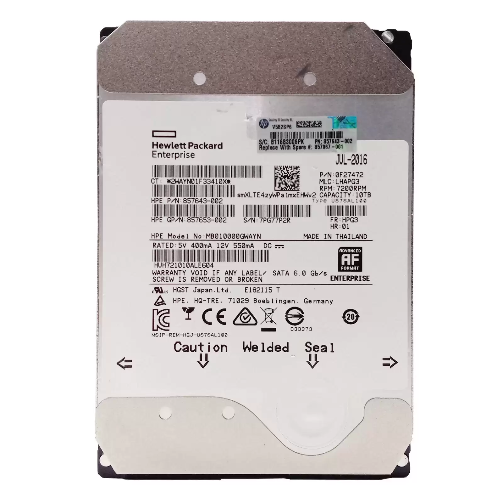 HPE MB010000GWAYN 10TB SATA 6Gb/s Digitally Signed Midline Hot Swap 7200RPM (512e) 3.5-inch Internal Hard Drive