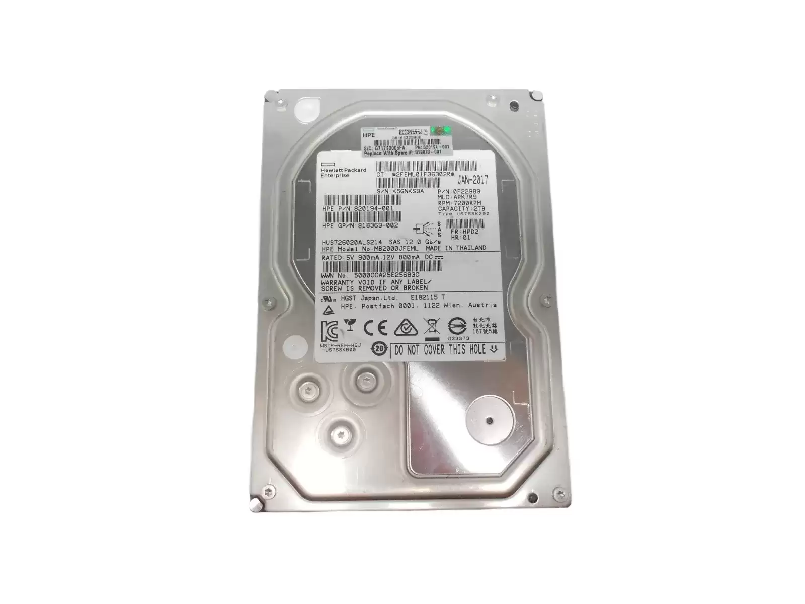 HPE MB2000JFEML 2TB SAS 12Gb/s Midline Hot Swap 7200RPM 3.5-inch Internal Hard Drive