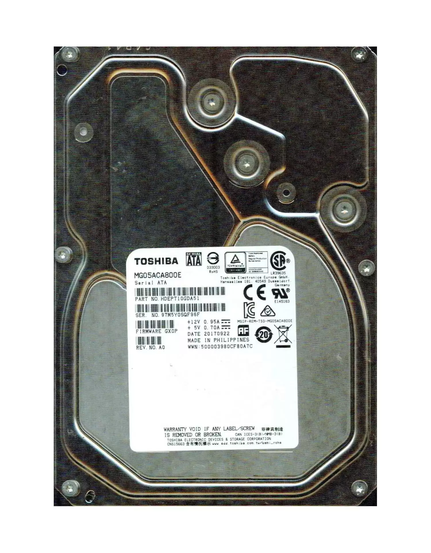 Toshiba MG05ACA800E Enterprise Capacity 8TB SATA 6Gb/s 7200RPM 128MB Cache (512e) 3.5-inch Internal Hard Drive