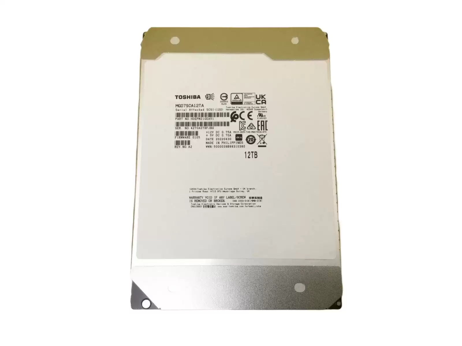 Toshiba MG07SCA12TA 12TB SAS 12Gb/s 7200RPM 256MB Cache (4Kn) 3.5-inch Internal Hard Drive