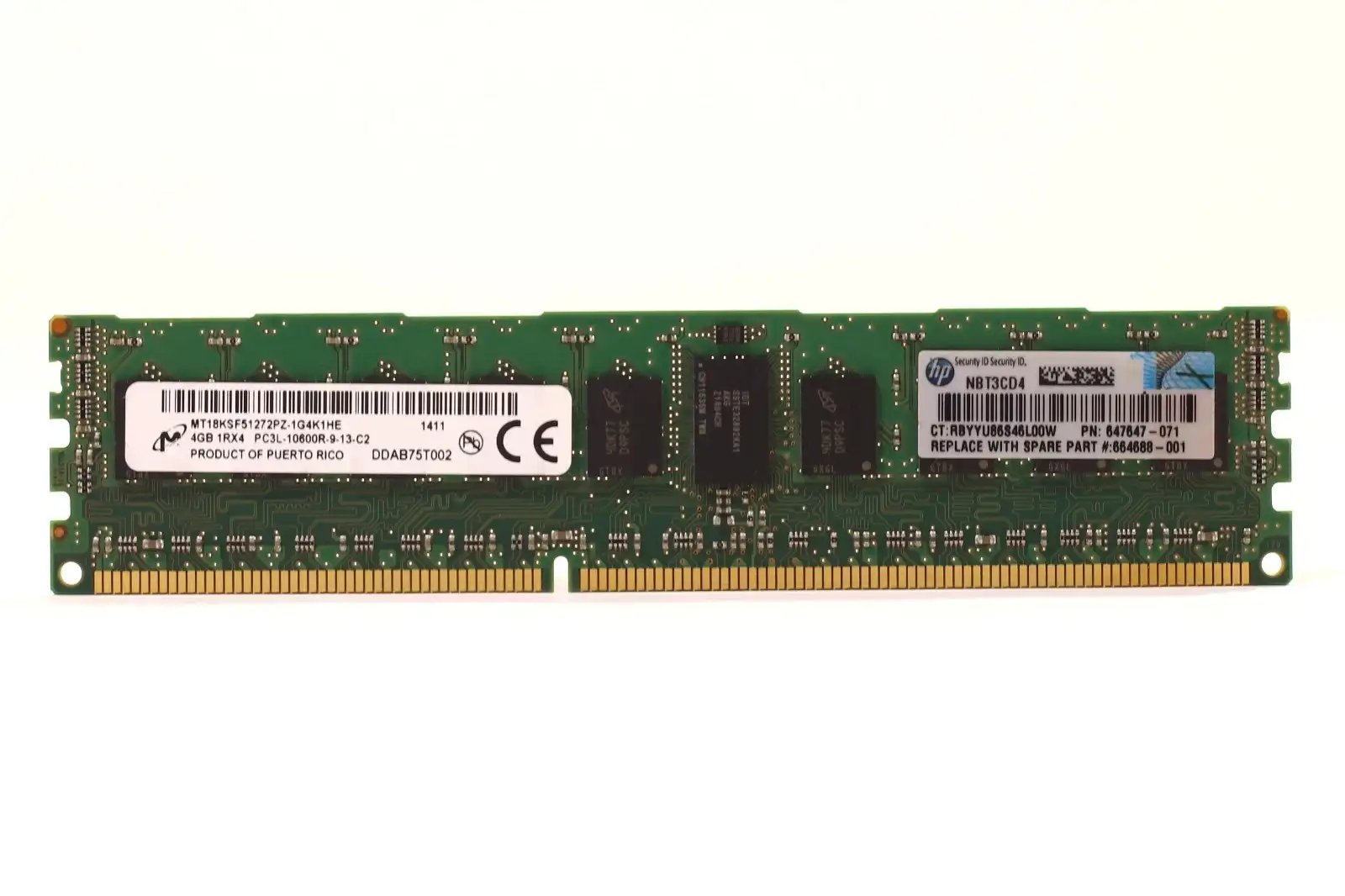 Micron MT18KSF51272PZ-1G4K1 4GB 1333MHz DDR3 PC3-10600 CL9 DIMM 1.35V Single Rank Memory Module