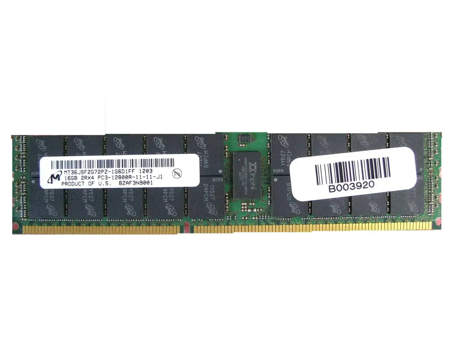 Micron MT36JSF2G72PZ-1G6D1FF 16GB 1600MHz DDR3 PC3-12800 CL11 DIMM 1.35V Dual Rank Memory Module