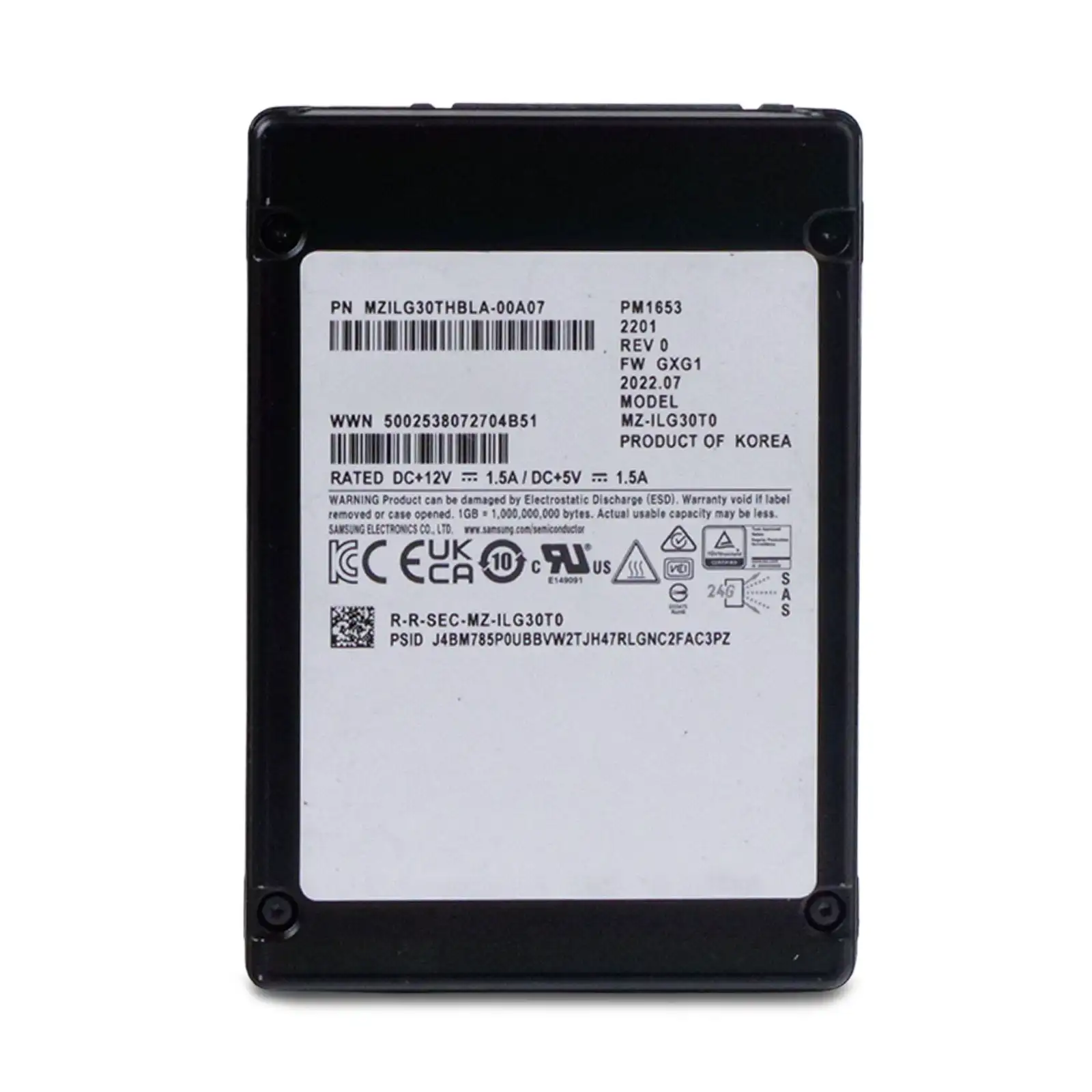 Samsung MZILG30THBLA PM1653 30.72TB SAS 24Gb/s TLC 2.5-inch Solid State Drive