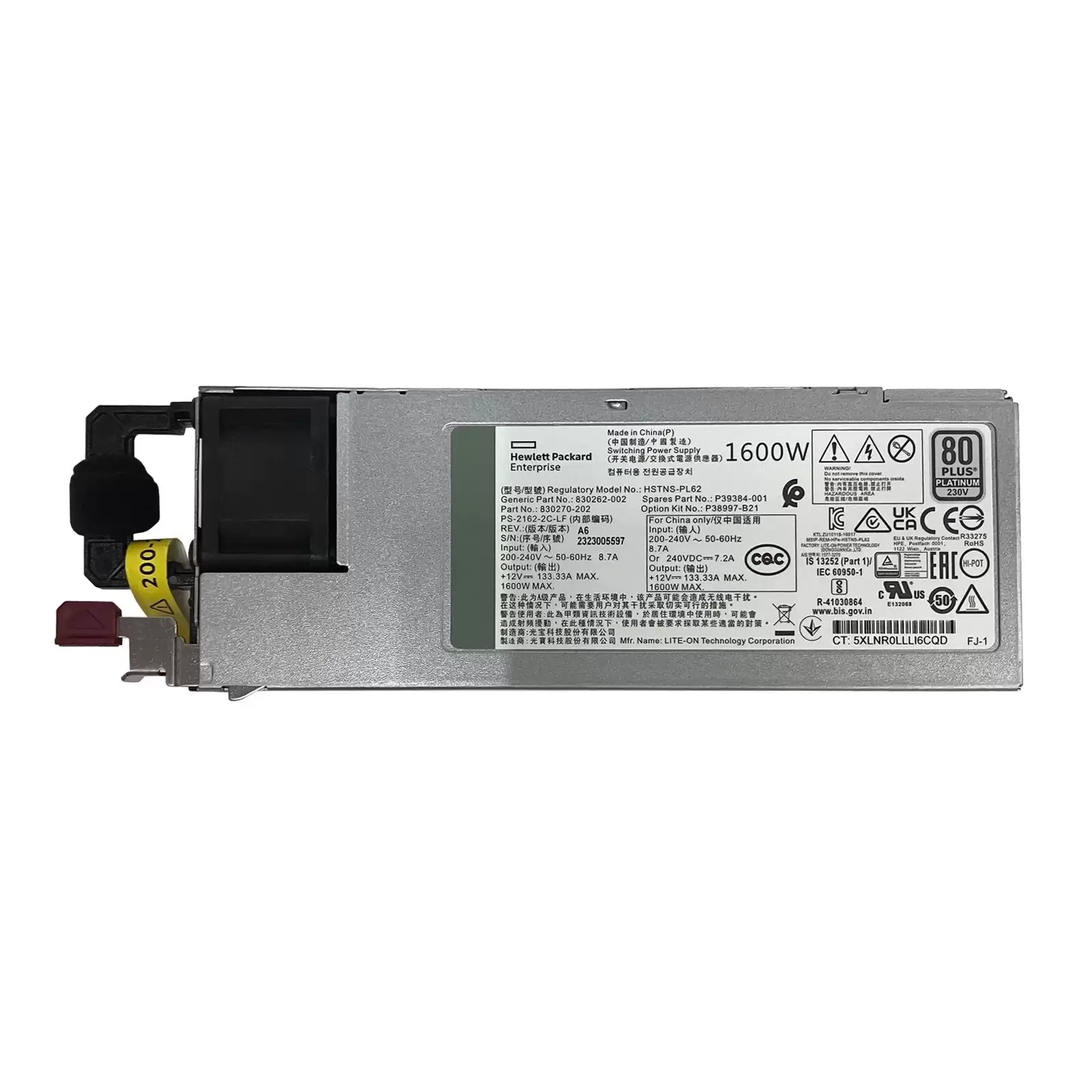 HPE P38997-B21 1600-Watts 80 Plus Platinum Flex Slot Hot Swap Redundant AC Power Supply for ProLiant DL380 G10 G10+
