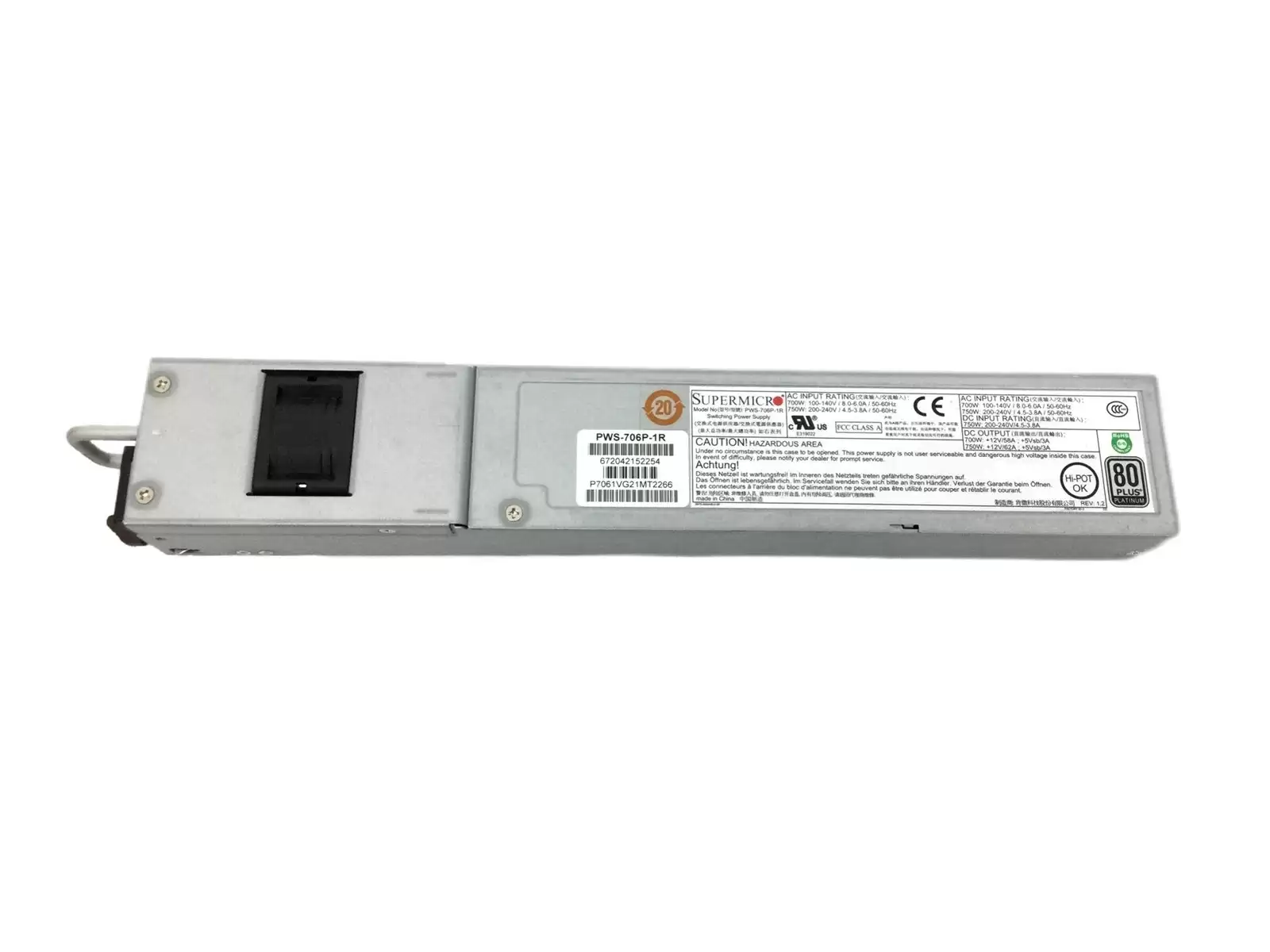 SuperMicro PWS-706P-1R 750-Watts 80 Plus Platinum Hot Swap Redundant 1U Power Supply for SuperChassis 113