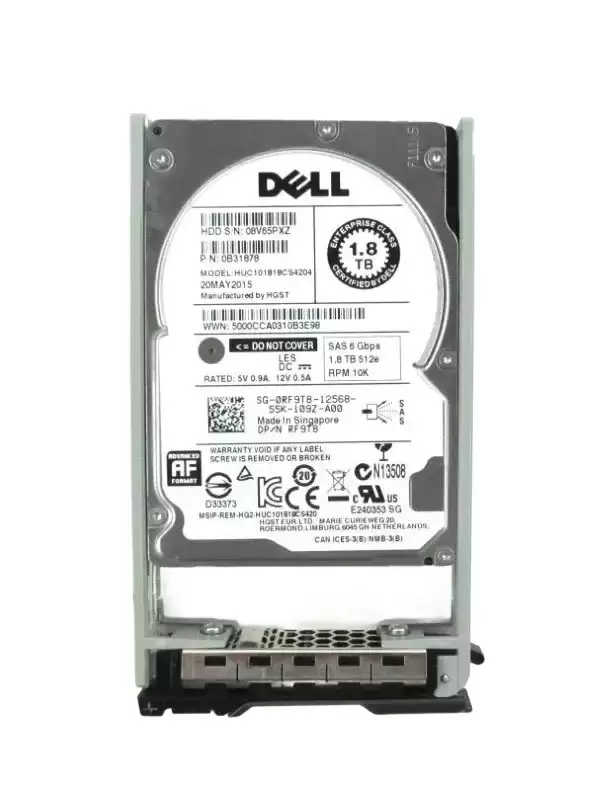 Dell RF9T8 1.8TB SAS 6Gb/s Hot Swap 10000RPM 2.5-inch Internal Hard Drive with Tray for PowerEdge G13