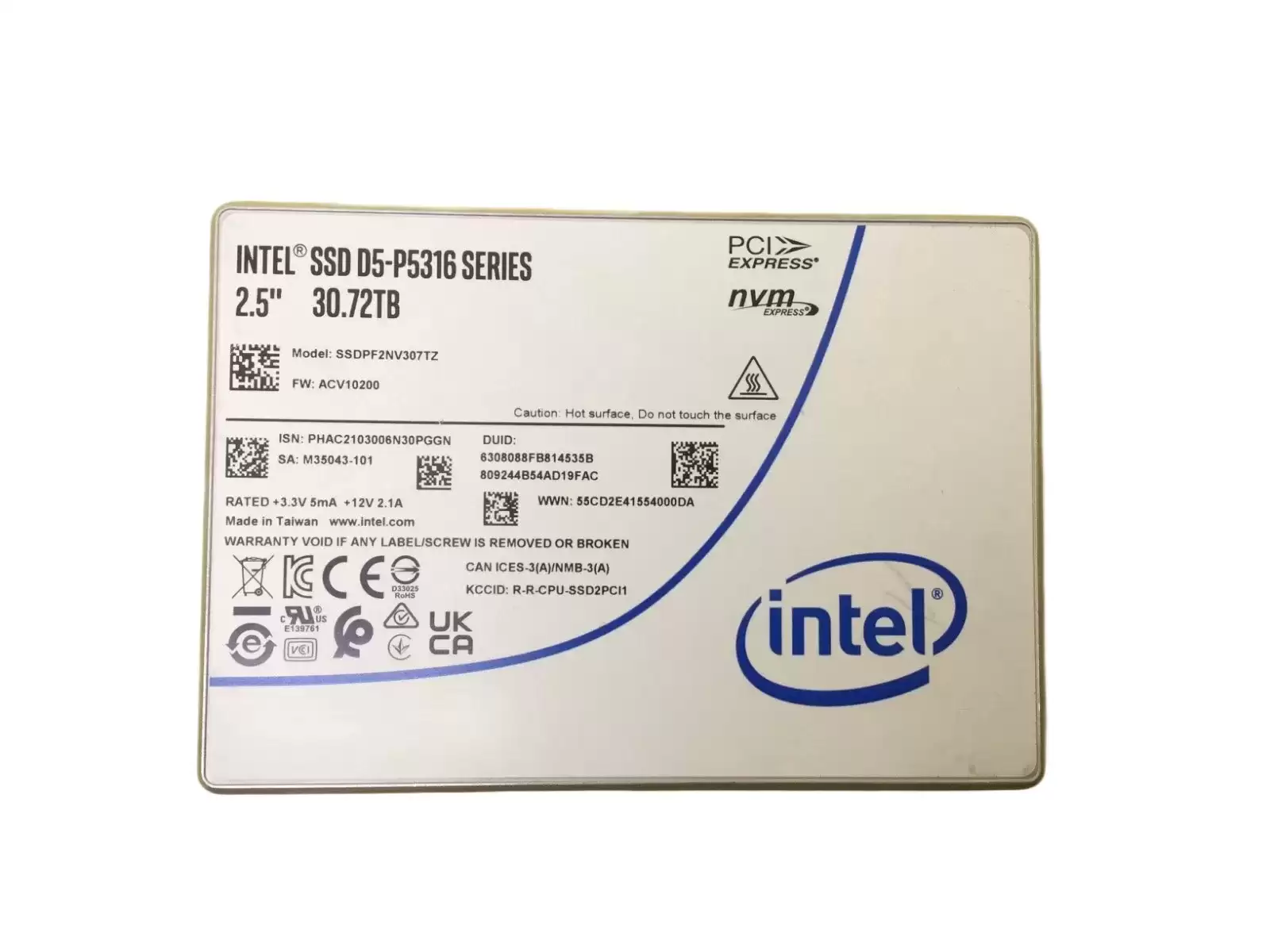 Intel SSDPF2NV307TZ  D5 P5316 Series 30.72TB PCI-Express 4.0 x4 NVMe (v1.3c) 3D NAND QLC (AES-256) U.2 2.5-inch Solid State Drive