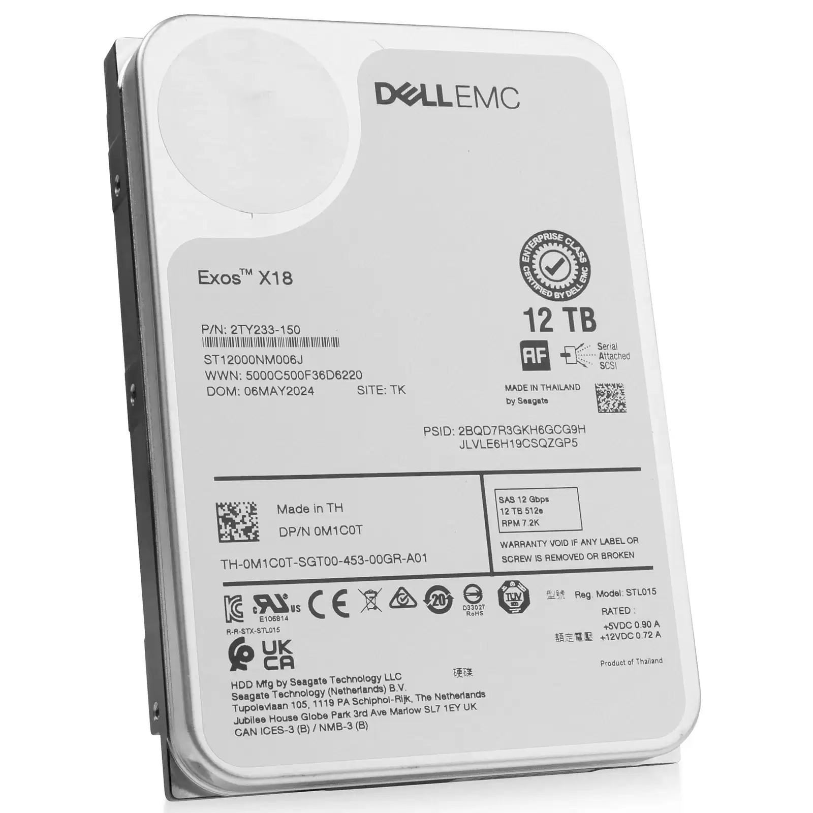Seagate ST12000NM006J Exos X18 12TB SAS 12Gb/s Nearline 7200RPM 256MB Cache (512e) 3.5-inch Internal Hard Drive