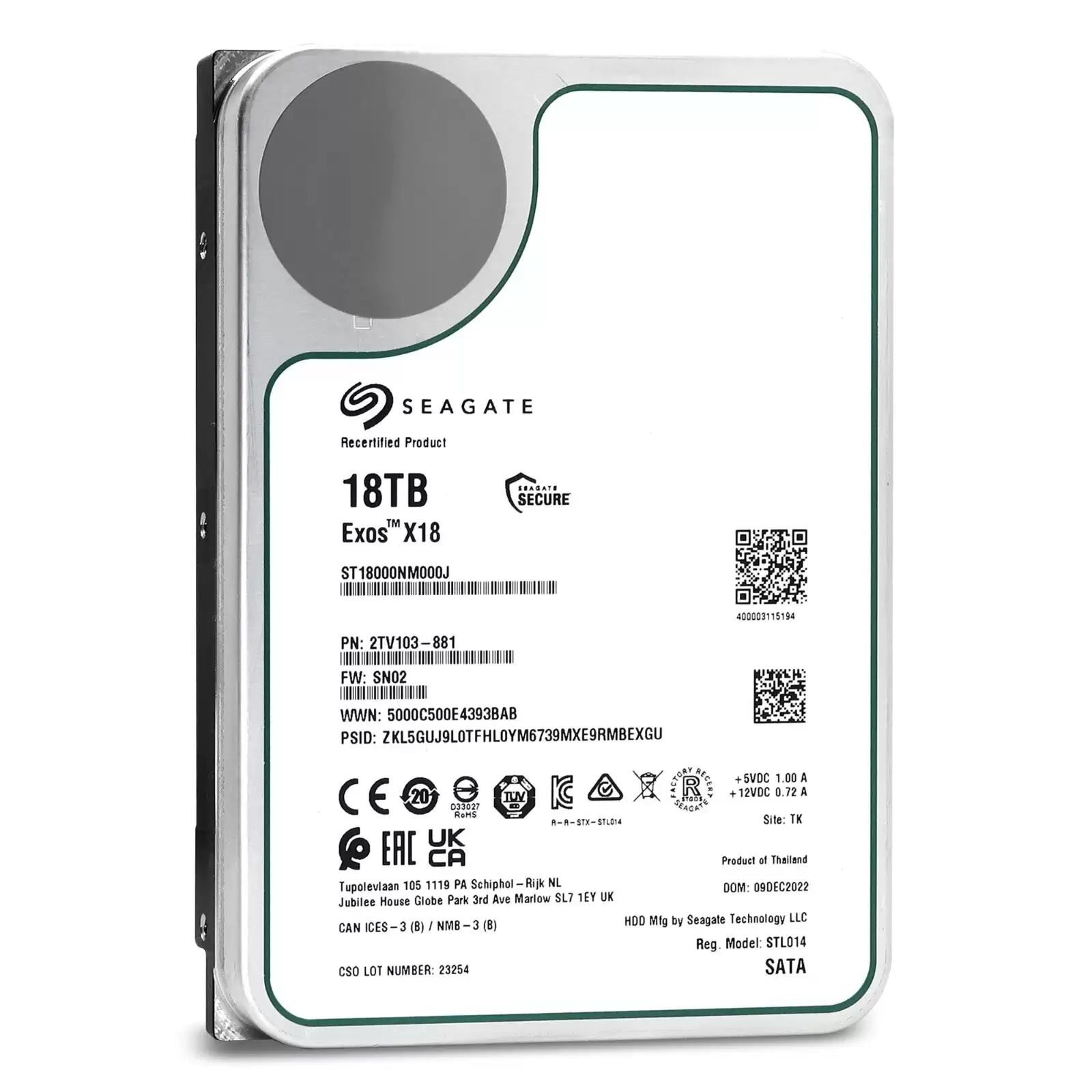 Seagate ST18000NM000J Exos X18 Enterprise 18TB SATA 6Gb/s 7200RPM 256MB Cache (512e/4Kn) 3.5-inch Internal Hard Drive
