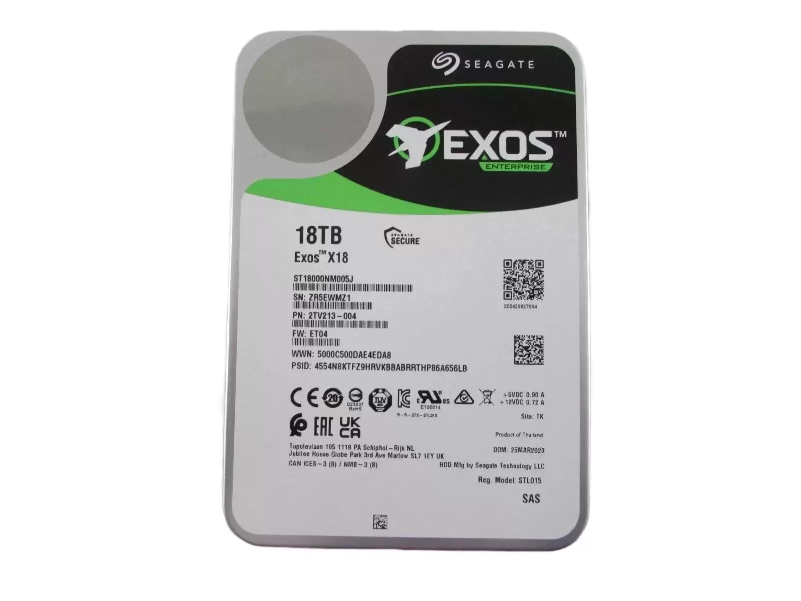 Seagate ST18000NM005J Exos X18 Enterprise 18TB SAS 12Gb/s 7200RPM 256MB Cache (512e/4Kn) 3.5-inch Internal Hard Drive