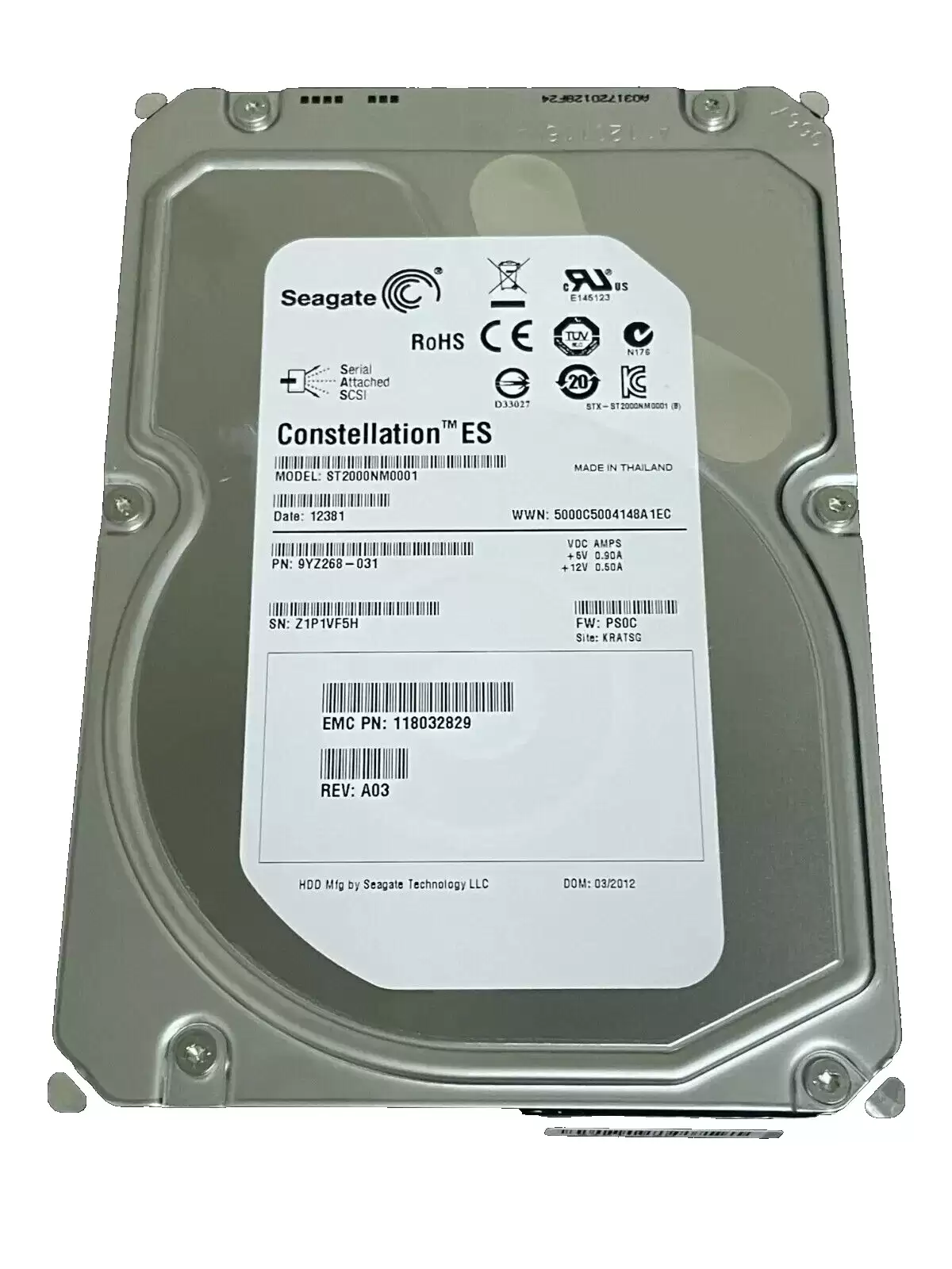 Seagate ST2000NM0001 Constellation ES 2TB SAS 6Gb/s Hot Swap 7200RPM 64MB Cache 3.5-inch Internal Hard Drive