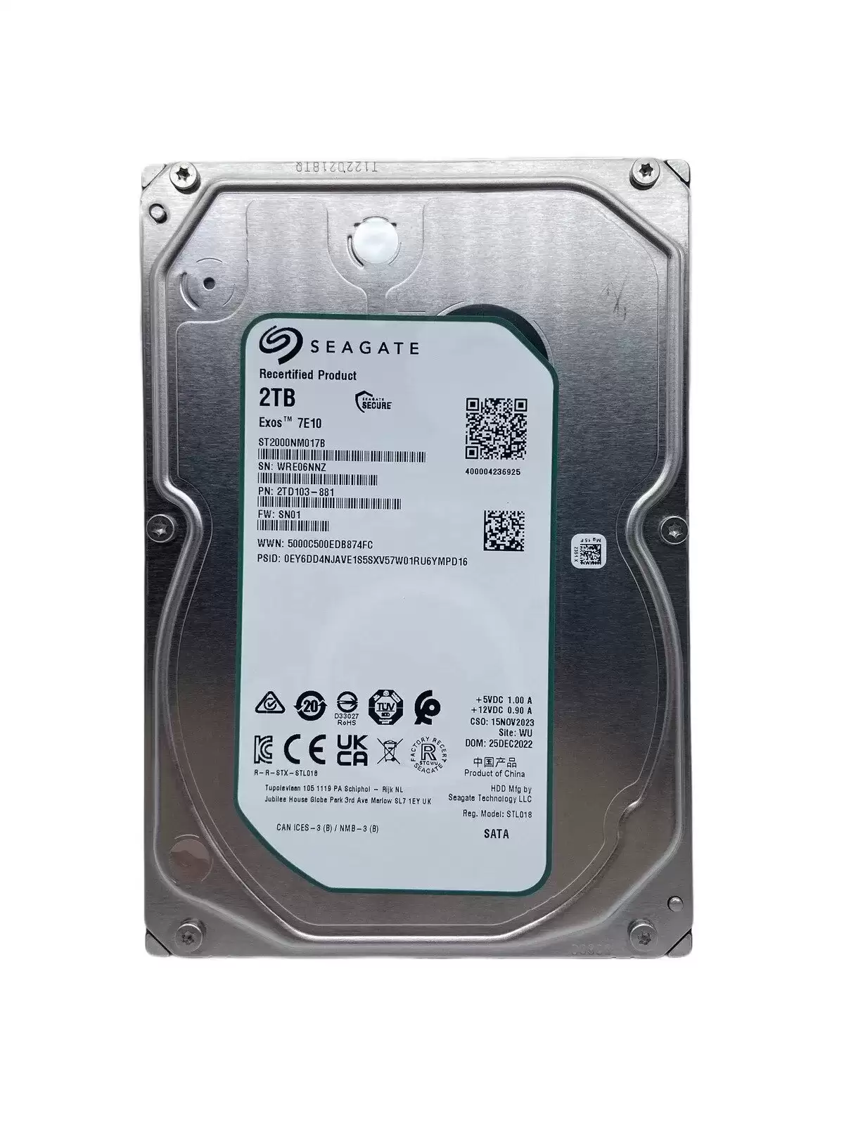 Seagate ST2000NM017B Exos 7E10 Enterprise 2TB SATA 6Gb/s 7200RPM 256MB Cache (512e/4Kn) 3.5-inch Internal Hard Drive