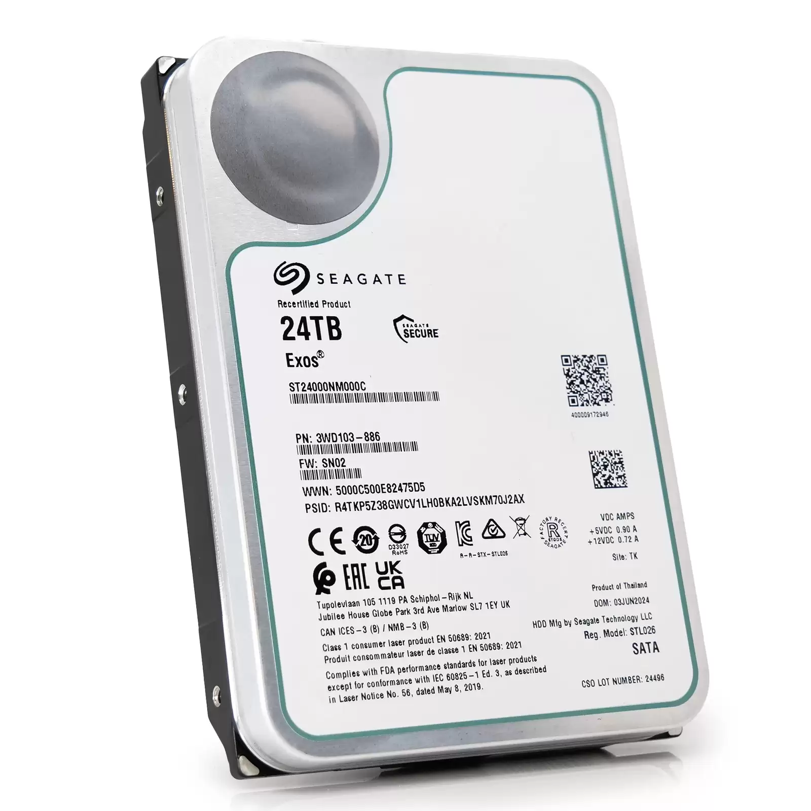Seagate ST24000NM000C Exos 24TB SATA 6Gb/s 7200RPM 512MB Cache (512e) 3.5-inch Internal Hard Drive