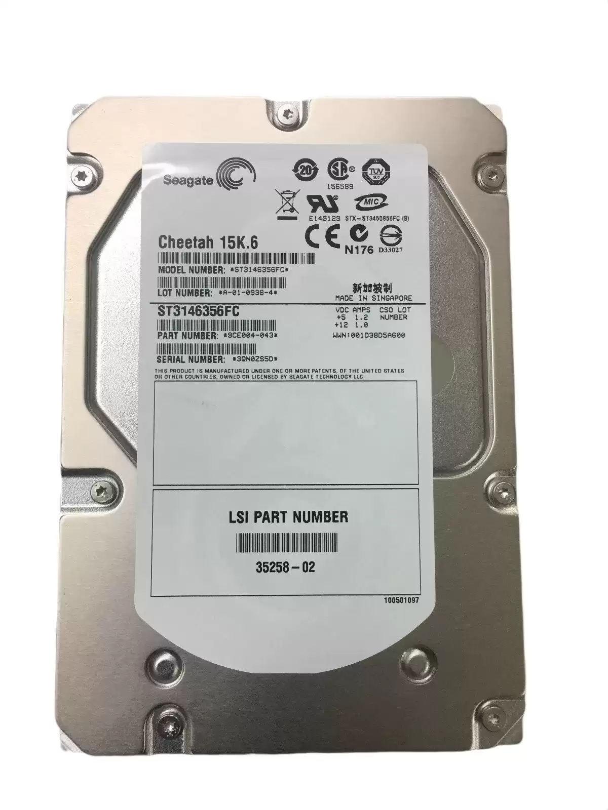 Seagate ST3146356FC Cheetah 15K.6 146.3GB Fibre Channel 4Gb/s 15000RPM 16MB Cache 3.5-inch Internal Hard Drive