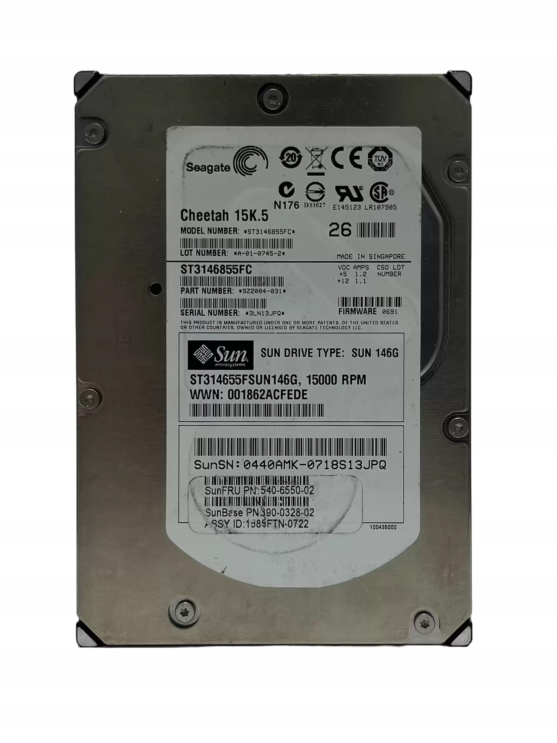 Sun ST314655FSUN146G 146GB Fibre Channel 2GB/s Dual Port Hot Swap 15000RPM 8MB Cache 3.5-inch Internal Hard Drive