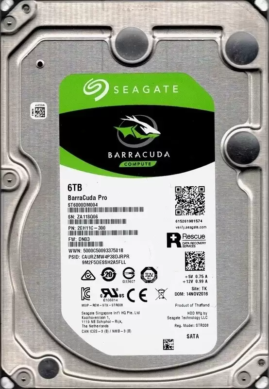 Seagate ST6000DM004 BarraCuda Pro Compute 6TB SATA 6Gb/s 7200RPM 256MB Cache (512e) 3.5-inch Internal Hard Drive