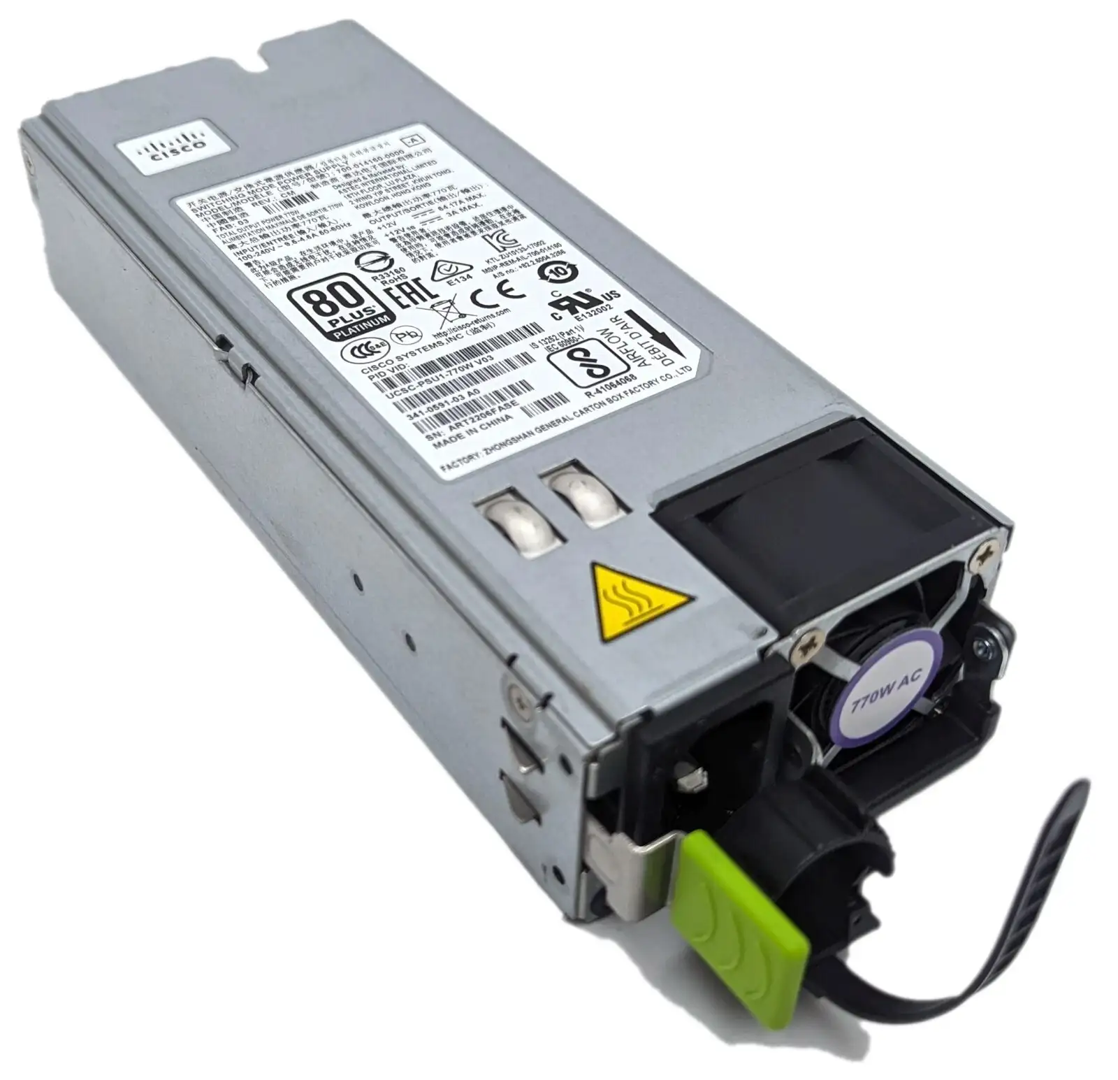 Cisco UCSC-PSU1-770W CiSCo 770-Watts 80 Plus Platinum Hot Swap AC Power Supply for UCS C220 M4