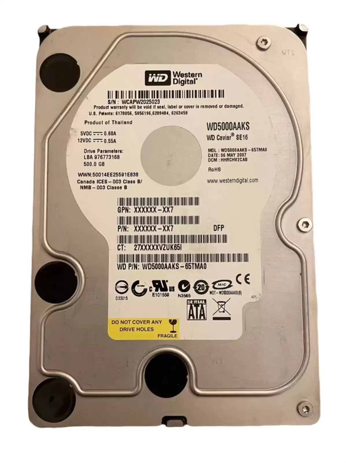 Western Digital WD5000AAKS-65TMA0 Caviar Blue 500GB SATA 3GB/s 7200RPM 16MB Cache 3.5-inch Internal Hard Drive