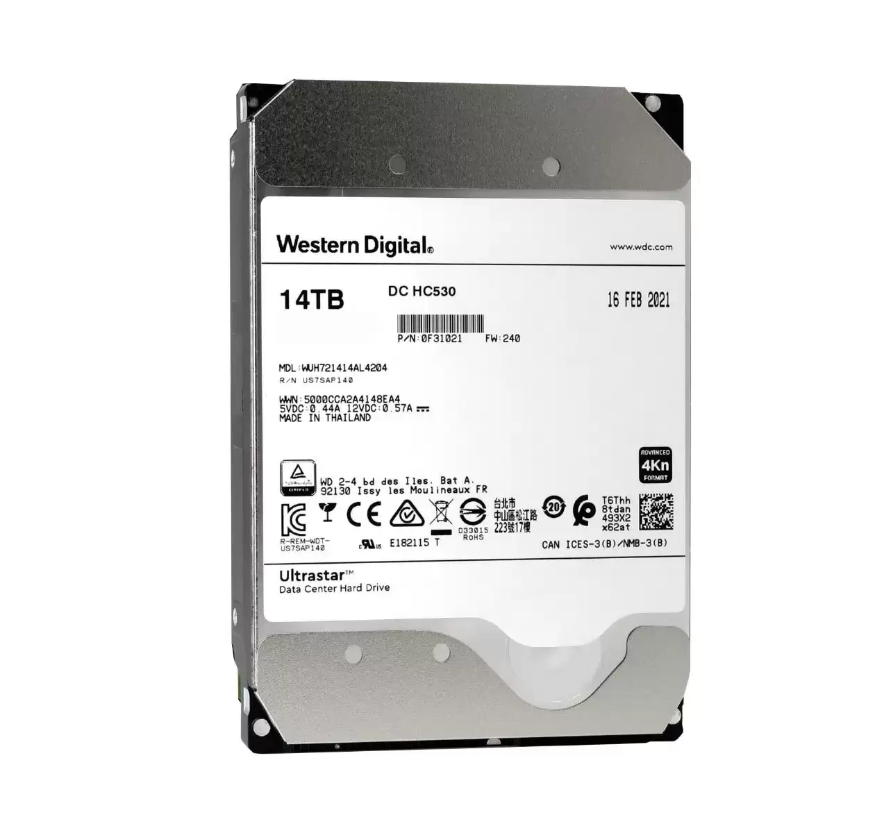 Western Digital WUH721414AL4204 Ultrastar DC HC530 14TB SAS 12Gb/s 7200RPM 512MB Cache (4Kn/ISE) 3.5-inch Internal Hard Drive