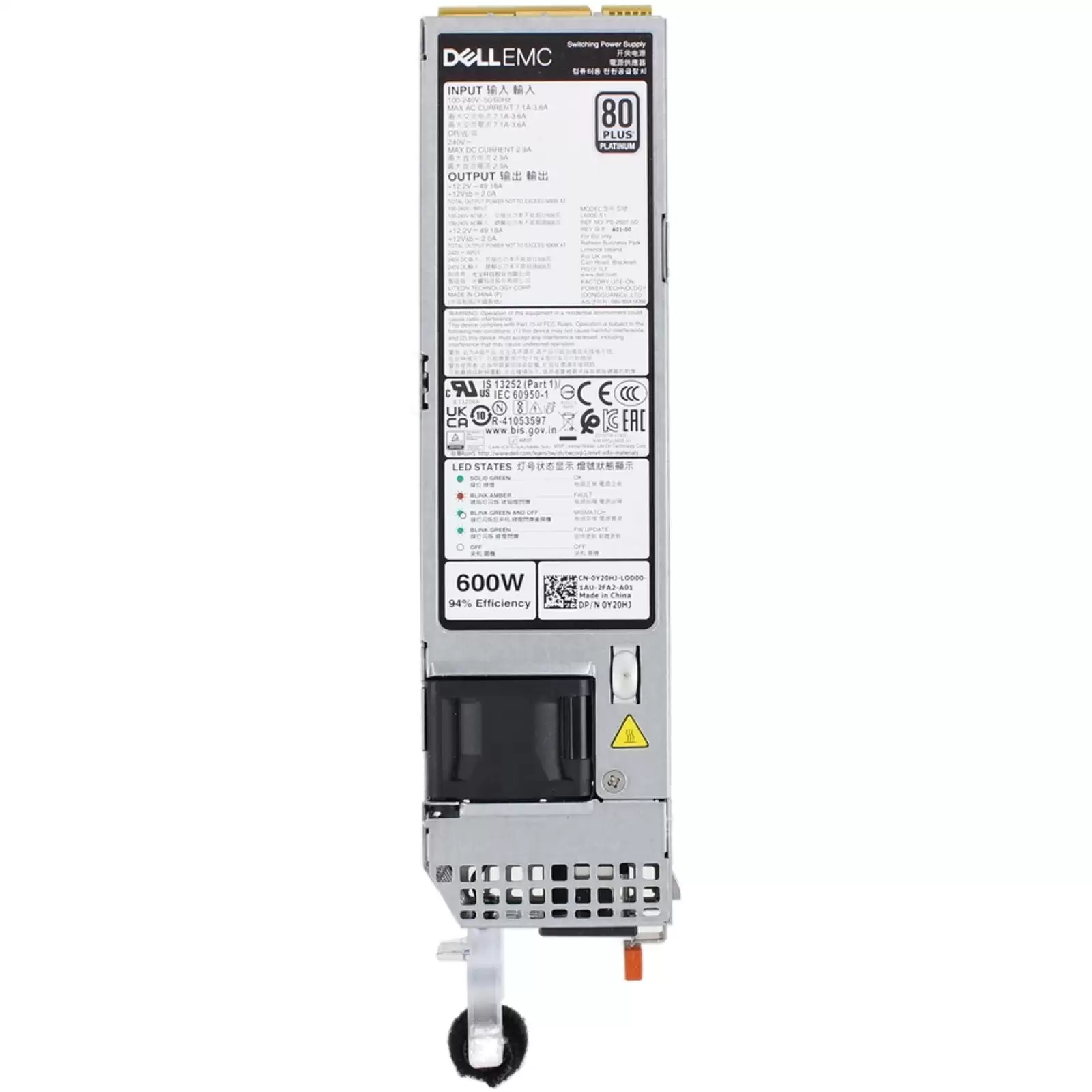 Dell 0Y20HJ 600-Watts 80 Plus Platinum Hot Swap DC Power Supply for PowerEdge R350