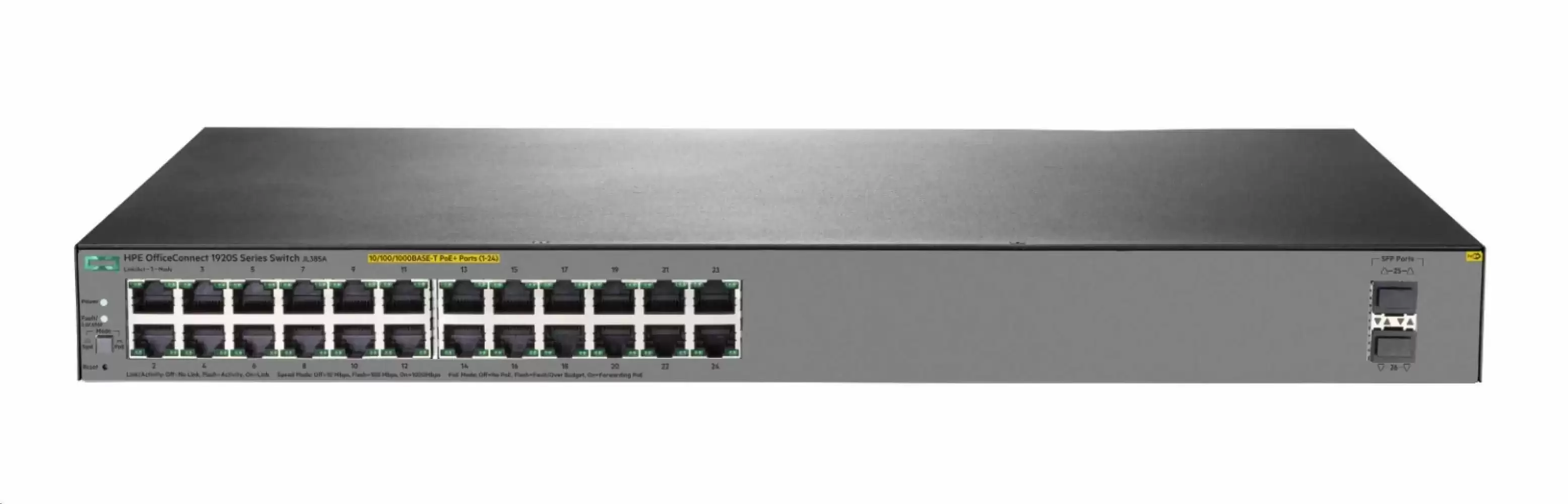 HPE JL385A Officeconnect 1920S 24-Ports 1GbE RJ-45 Rack Mountable Layer 3 Managed Network Switch with 2-Ports SFP