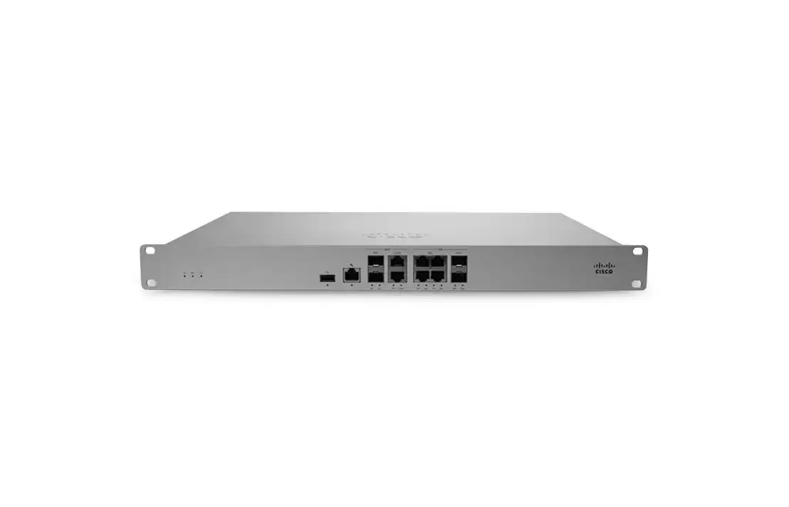 Cisco MX105-HW Meraki MX105 7-Ports 1/2.5GbE RJ-45 4-Ports 10GbE SFP+ Rack Mountable Cloud Managed Security Appliance
