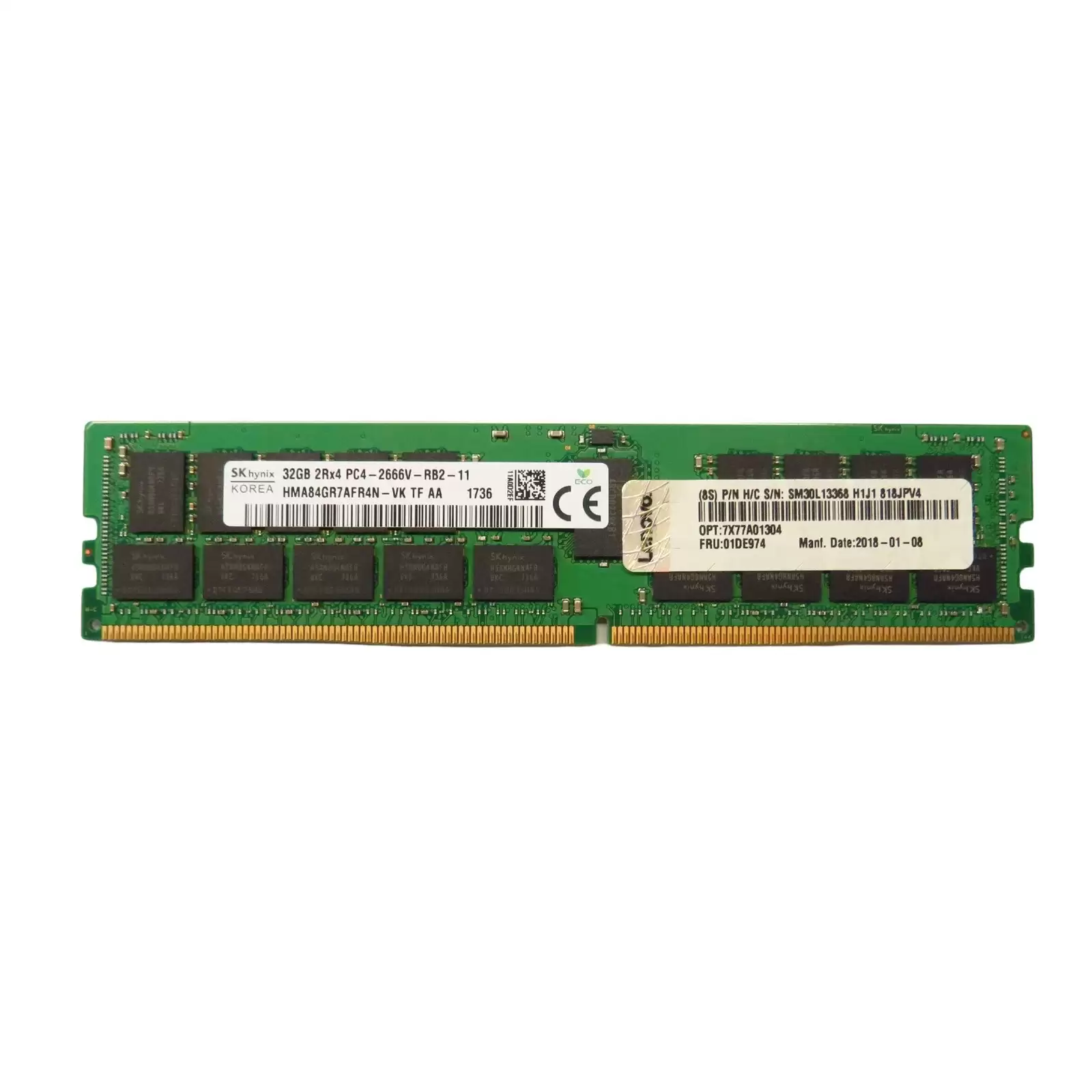IBM 01DE974 32GB 2666MHz DDR4 PC4?21300 ECC Registered DIMM CL19 288?Pin 1.2V Dual Rank x4 Memory Module