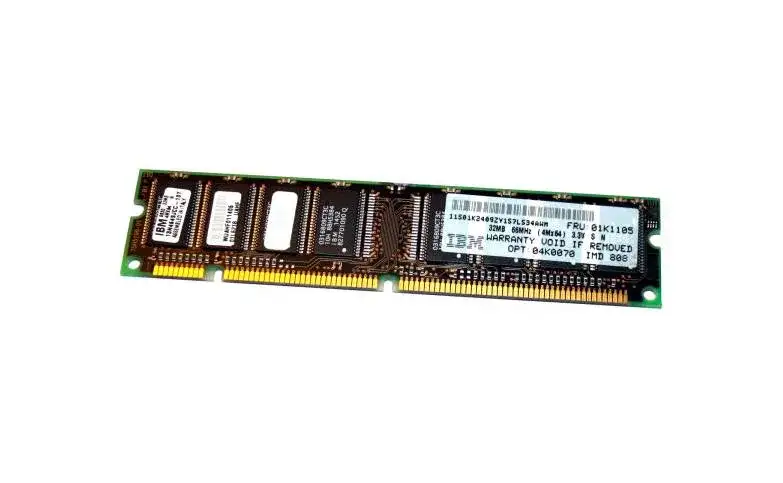 IBM 01K1105 32Mb 100MHz DDR PC-100 ECC Unbuffered CL2 168-Pin DIMM 1.8V Dual Rank X8 Memory Module