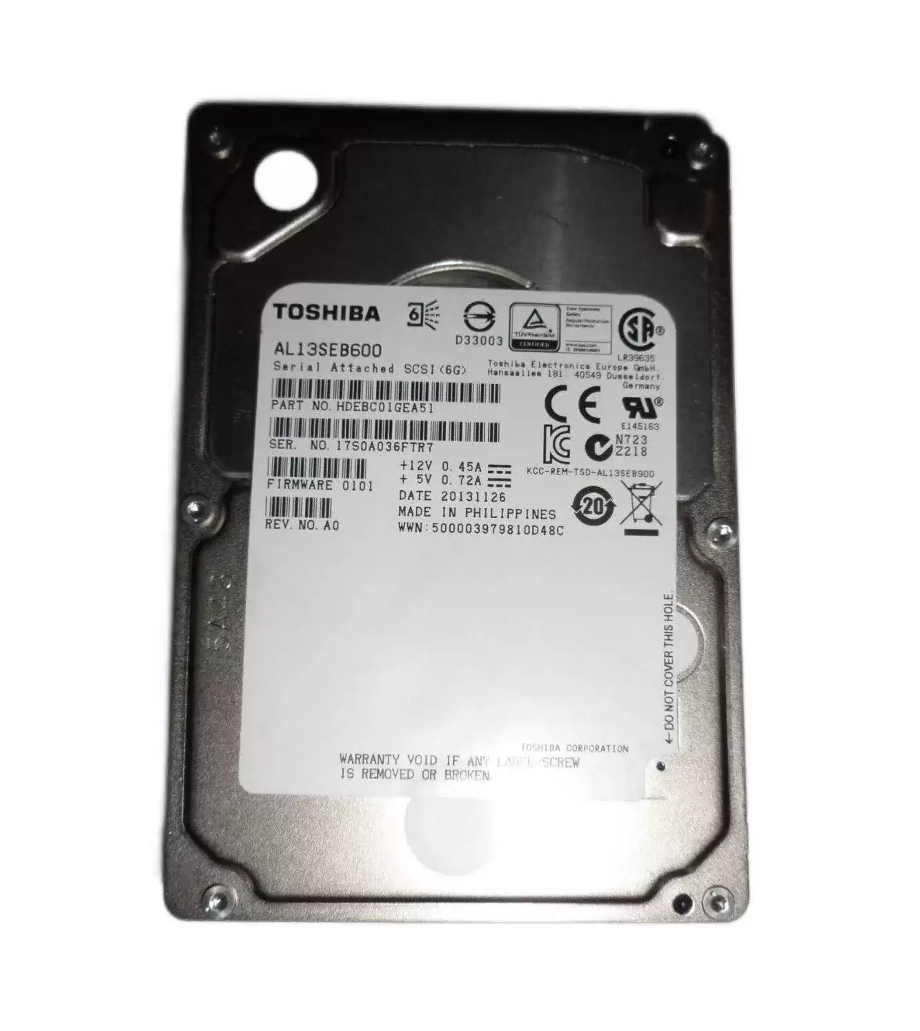 Toshiba HDEBC01GEA51 Enterprise Performance 600GB SAS 6Gb/s 10000RPM 64MB Cache (512n) 2.5-inch Internal Hard Drive