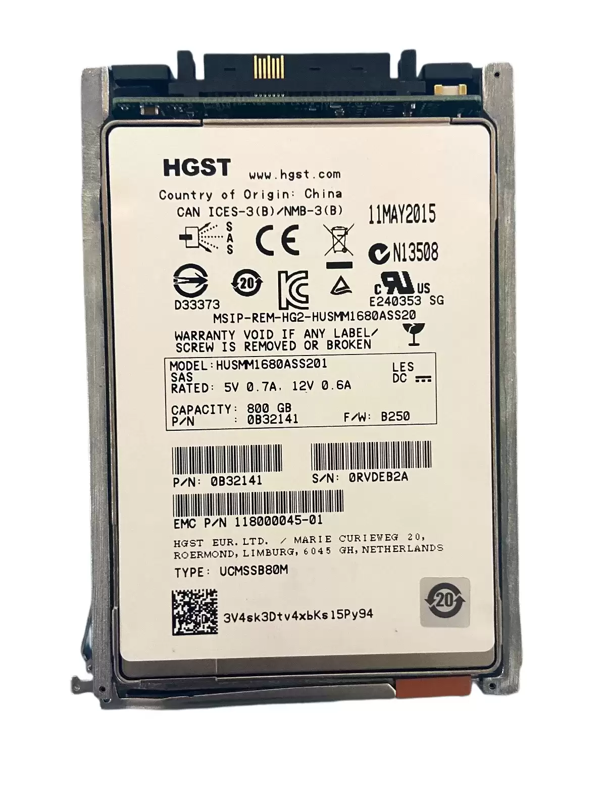 EMC 118000045-01 800GB SAS 12Gb/s MLC 2.5-inch Solid State Drive with Tray