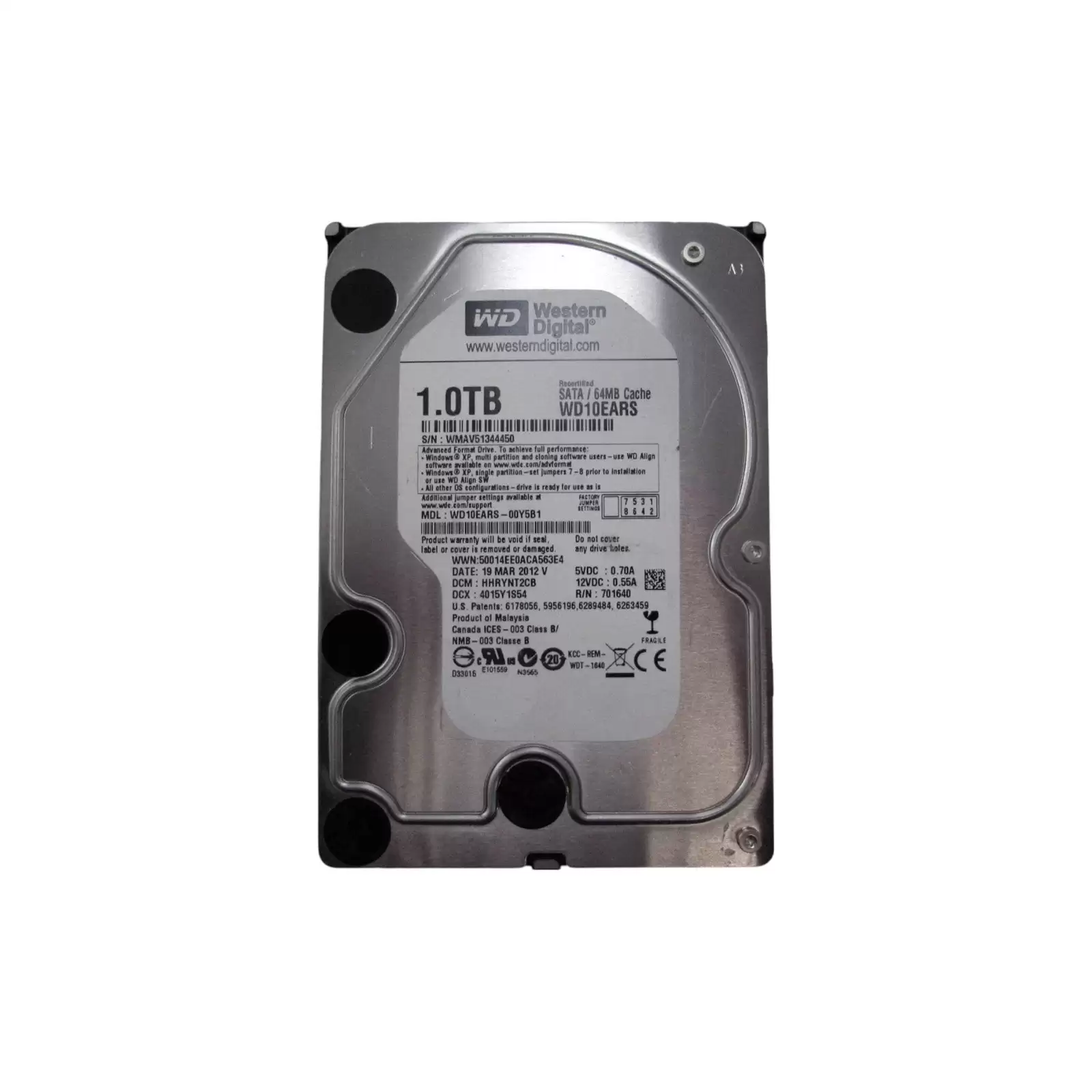 Western Digital WD10EARS-00Y5B1 Caviar Green 1TB SATA 3Gb/s 5400RPM 64MB Cache 3.5-inch Internal Hard Drive
