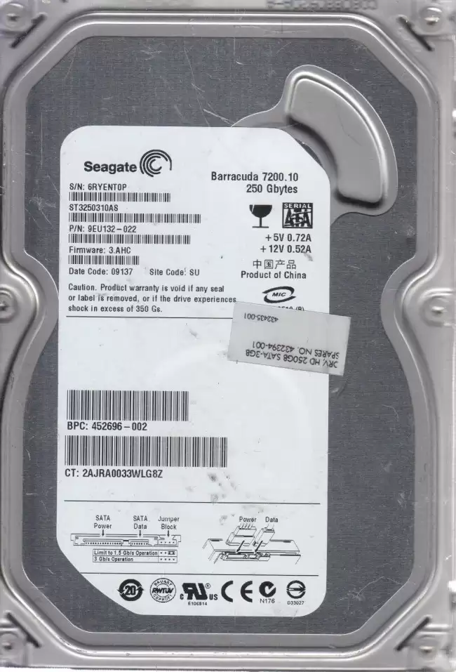 Seagate ST3250310AS Barracuda 7200.10 250GB SATA 3Gb/s 3.5Inch Internal Hard Drive
