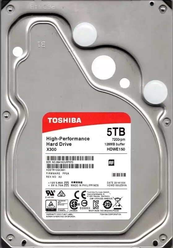 Toshiba HDETR10GCA51 Desktop 5TB SATA 6Gb/s 7200RPM 128MB Cache (512e) 3.5-inch Internal Hard Drive