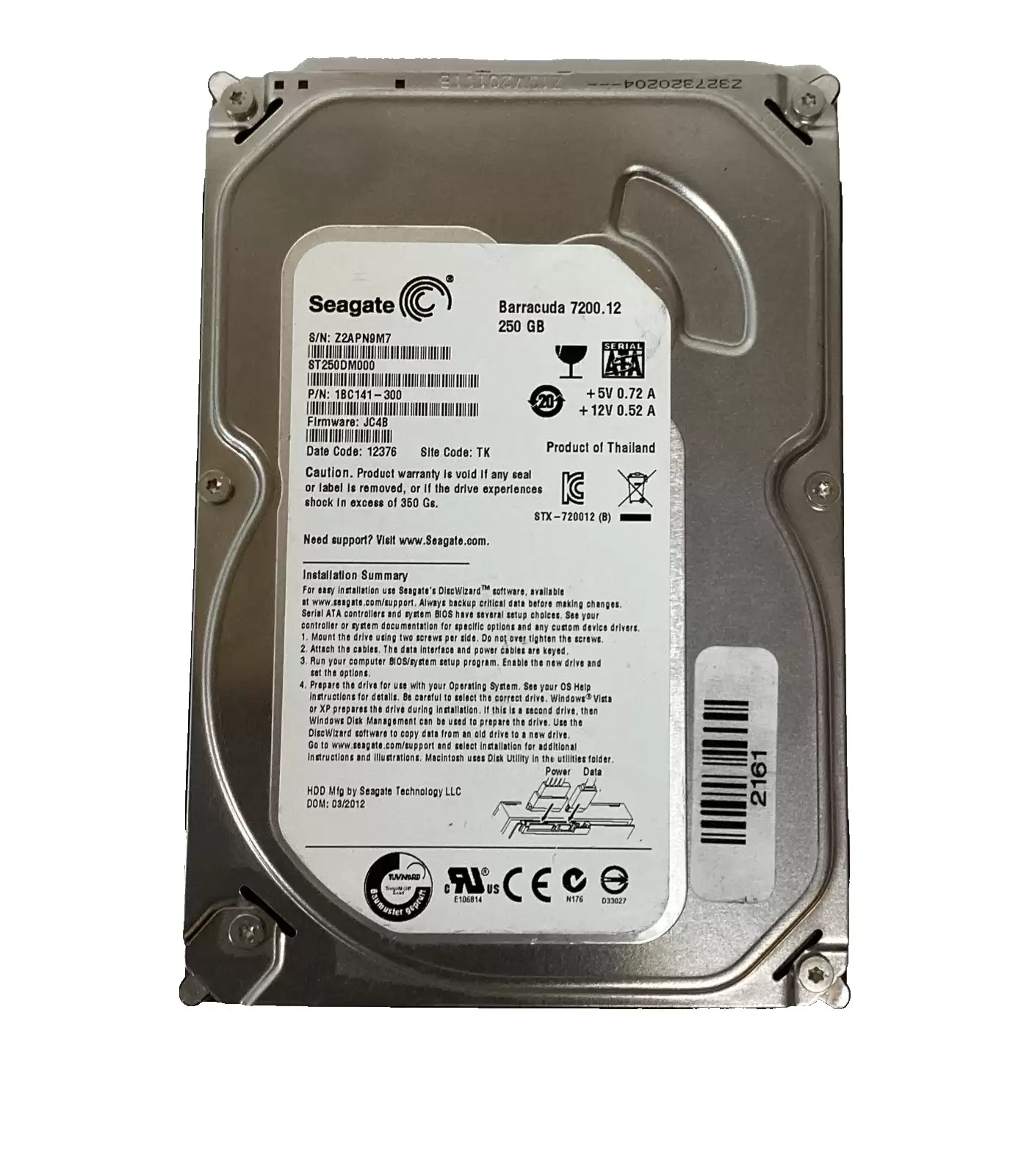 Seagate 1BC141-300 Barracuda 7200.14 250GB SATA 6Gb/s 7200RPM 16MB Cache 3.5-inch Internal Hard Drive