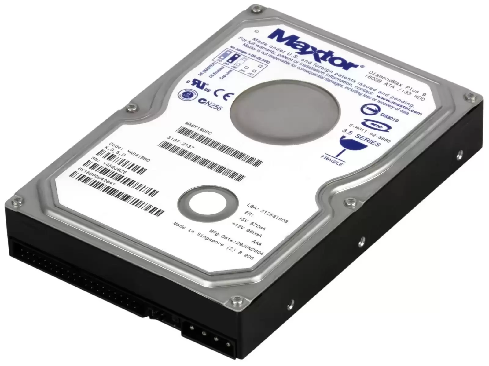 Maxtor 6Y160P0 Diamondmax Plus-9 160GB ATA/IDE-133 7200RPM 8MB Cache 3.5-inch Internal Hard Drive