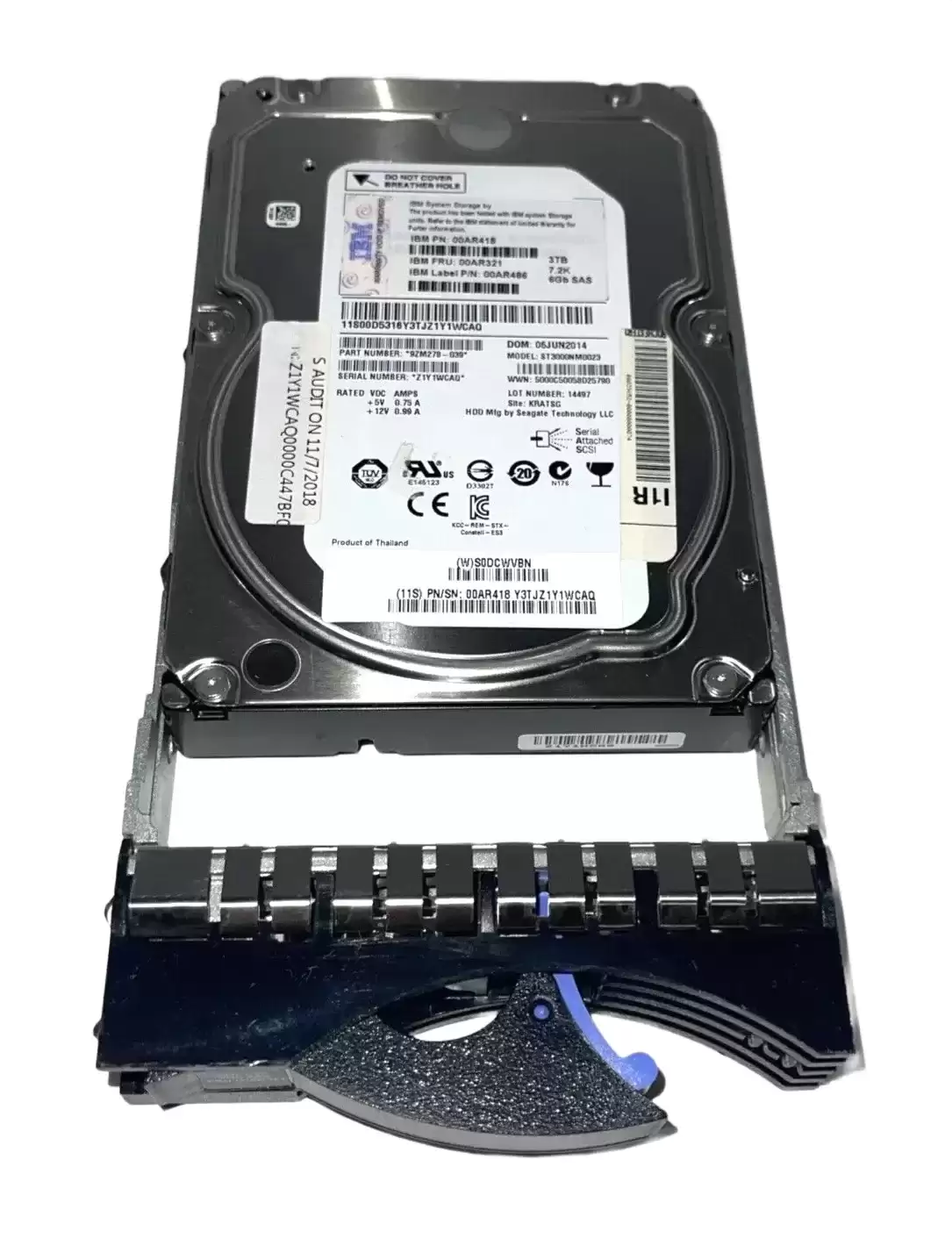 Lenovo 00AR418 3TB SAS 6Gb/s 7200RPM 64MB Cache (512n) 3.5inch Internal Hard Drive with Tray for Storwize V7000