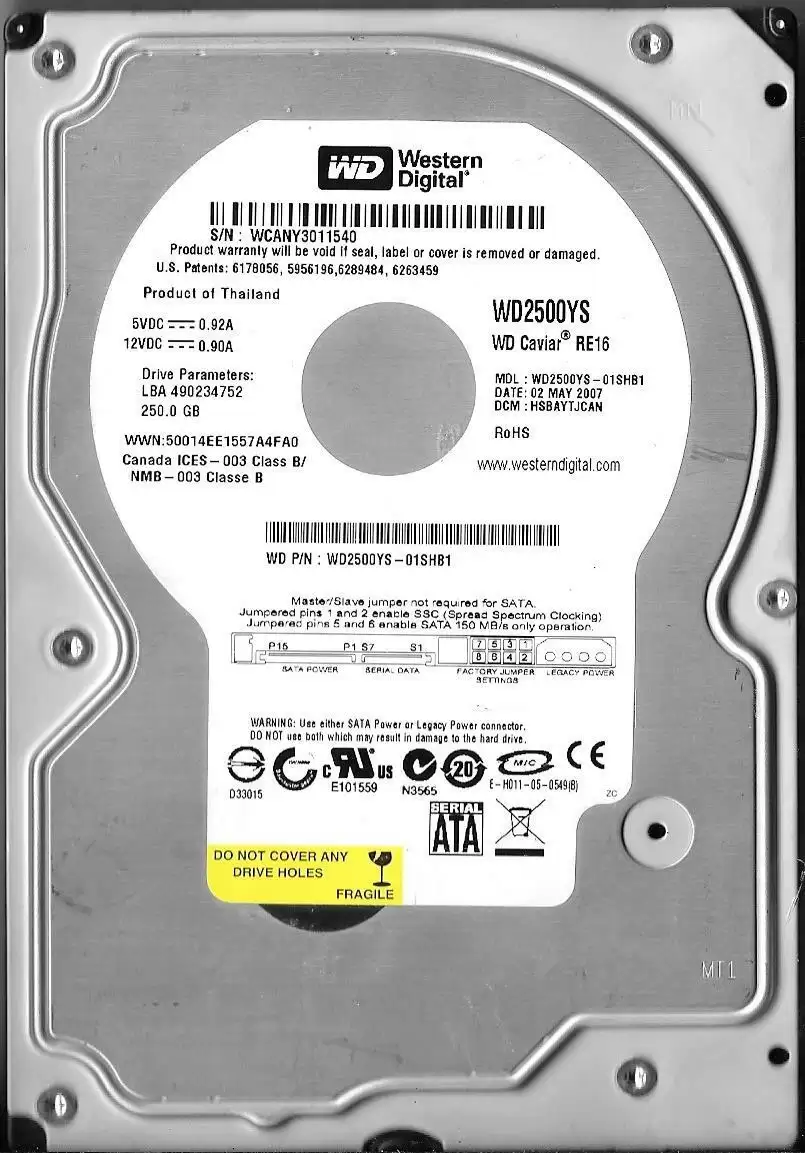 Western Digital WD2500YS RE 250GB SATA 3Gb/s 7200RPM 16MB Cache 3.5inch Internal Hard Drive