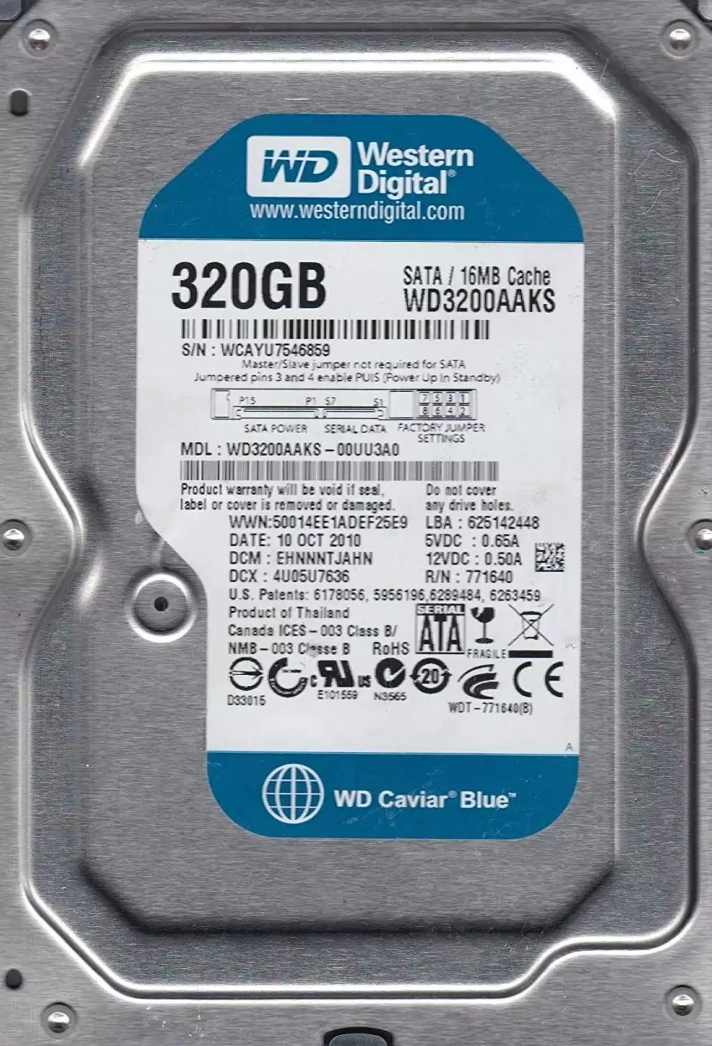 Western Digital WD3200AAKS Caviar Blue 320GB SATA 3Gb/s 7200RPM 16MB Cache 3.5inch Internal Hard Drive