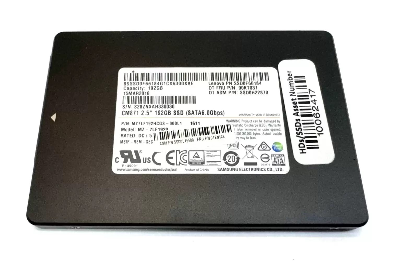 Samsung MZ7LF192HCGS CM871 Series 192GB SATA 6Gb/s TLC 2.5-inch Solid State Drive