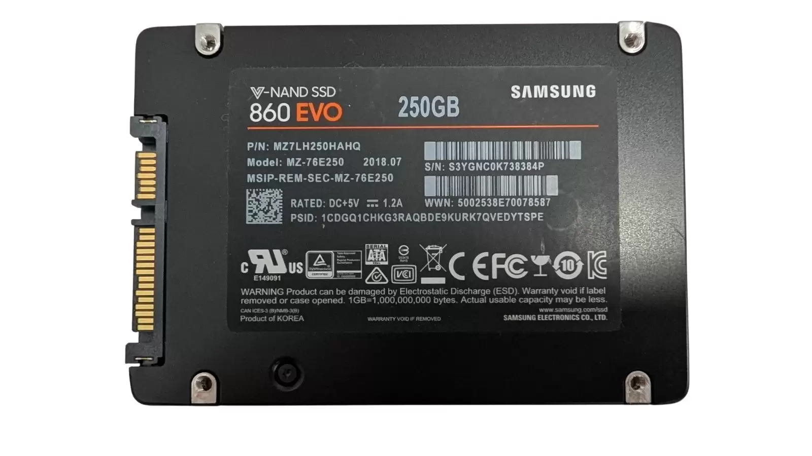 Samsung MZ-76E250 860 Evo 250GB SATA 6Gb/s 3D NAND TLC 2.5Inch Solid State Drive