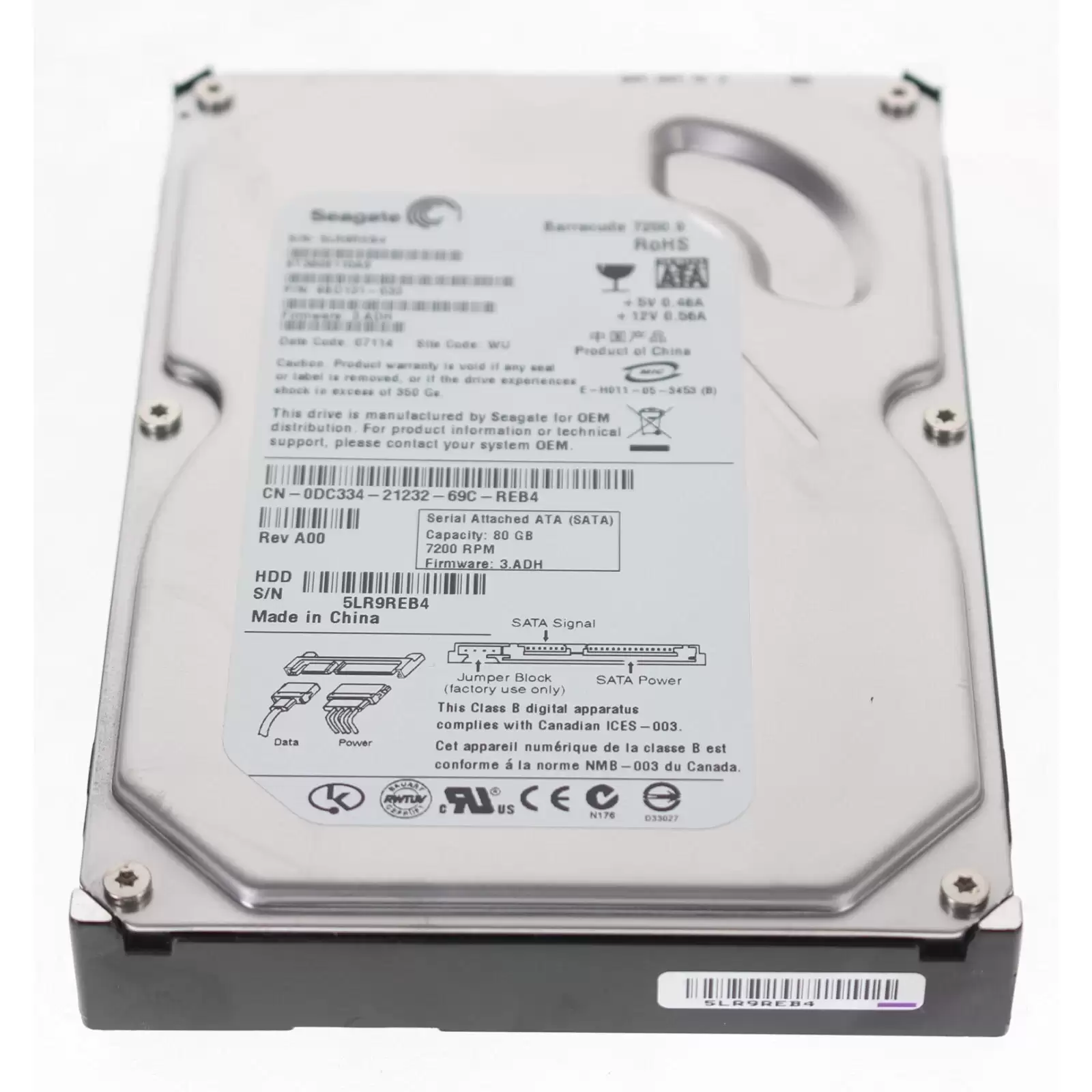Seagate 9BD131-033 Barracuda 7200.9 80GB SATA 3Gb/s 7200RPM 8MB Cache 3.5-inch Internal Hard Drive