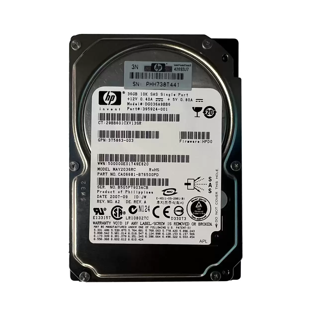 HPE 395924-001 36.4GB SAS 3Gb/s Hot Swap Single Port 2.5Inch Internal Hard Drive