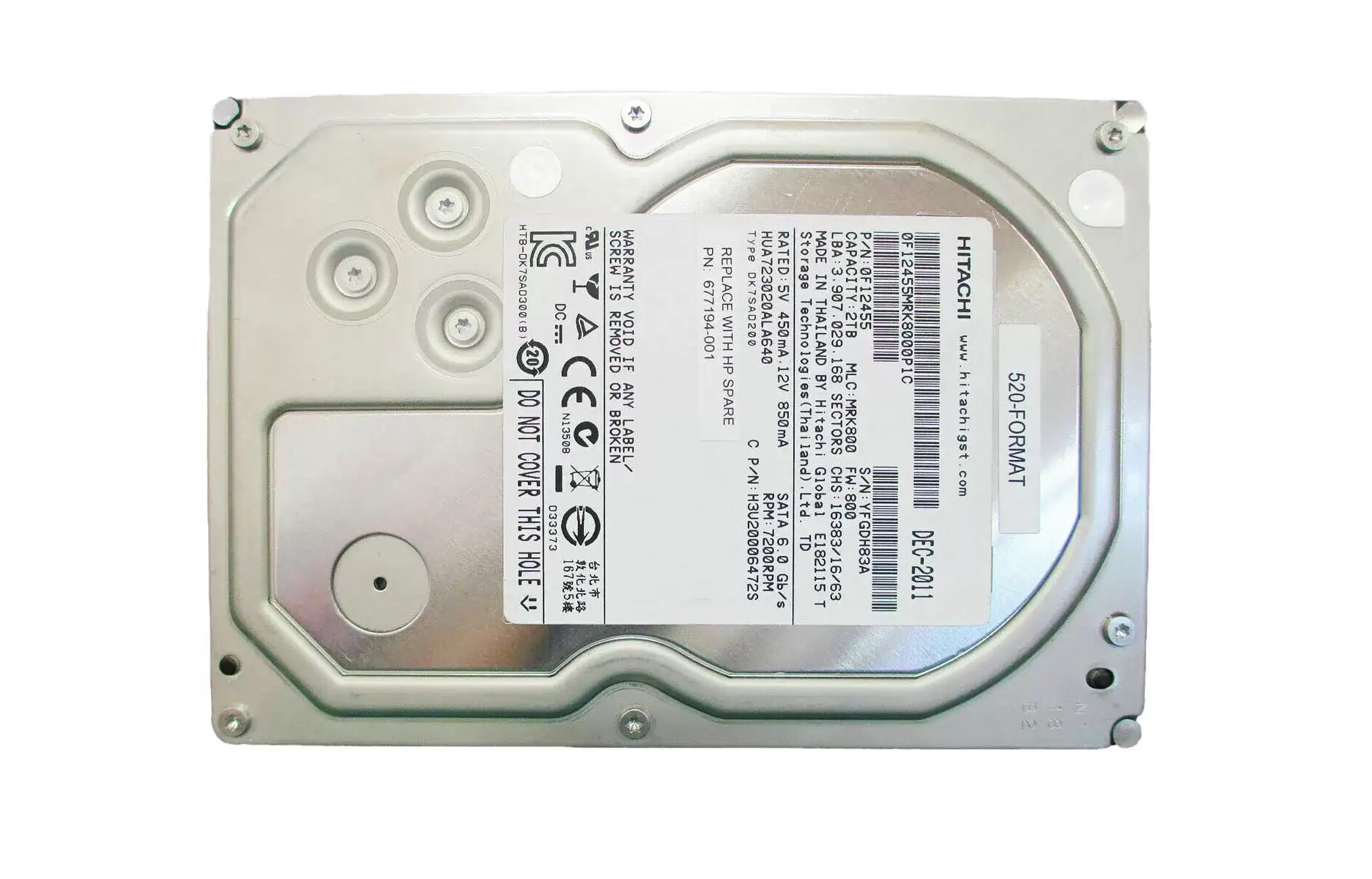 HPE 677194-001 2TB 7200RPM SATA 3GB/s 3.5inch Internal Hard Drive